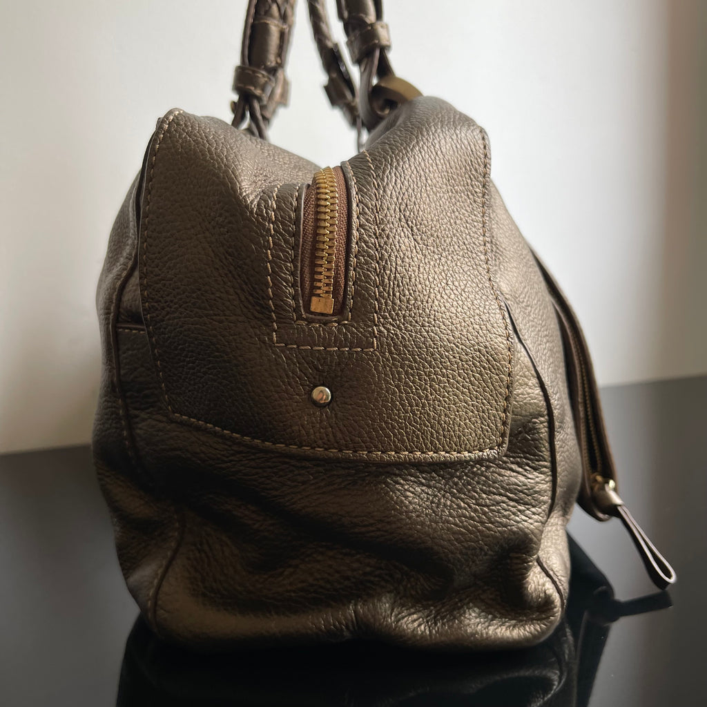 Givenchy Metallic Soft Leather Logo Embossed Braided Handle Satchel