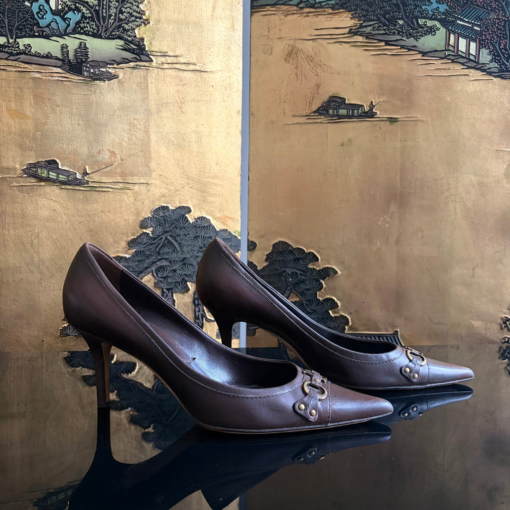 Christian Dior CD Logo Brown Leather Heels