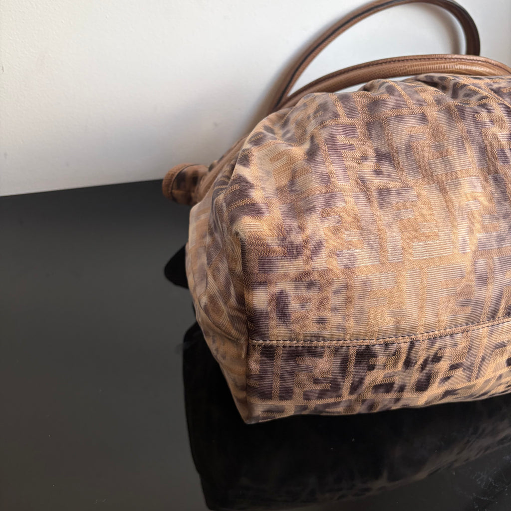 Fendi 2000s Large Lizard-Trimmed Zucca Chef Tote