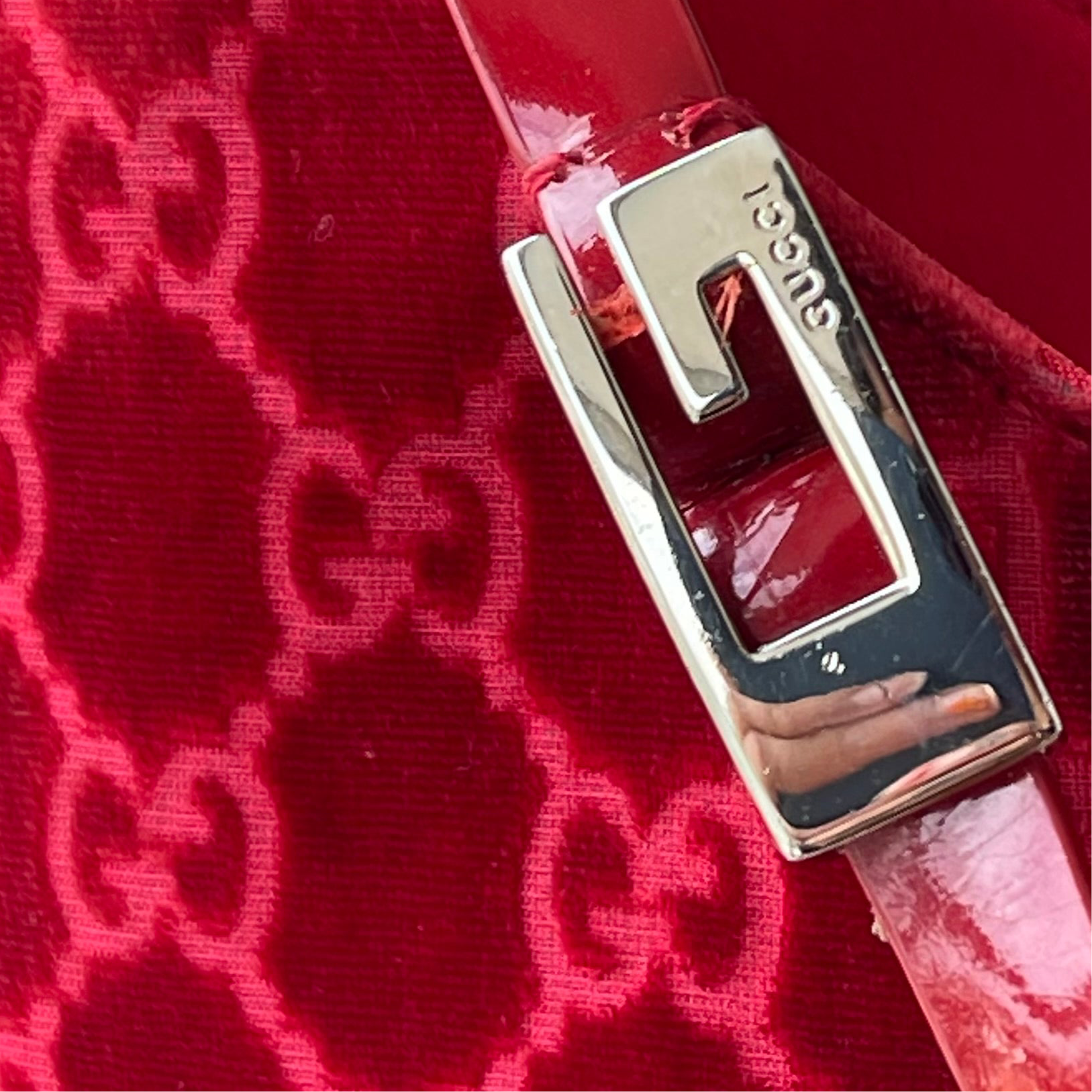 Gucci by Tom Ford Red Velvet Monogram Shoulder Bag