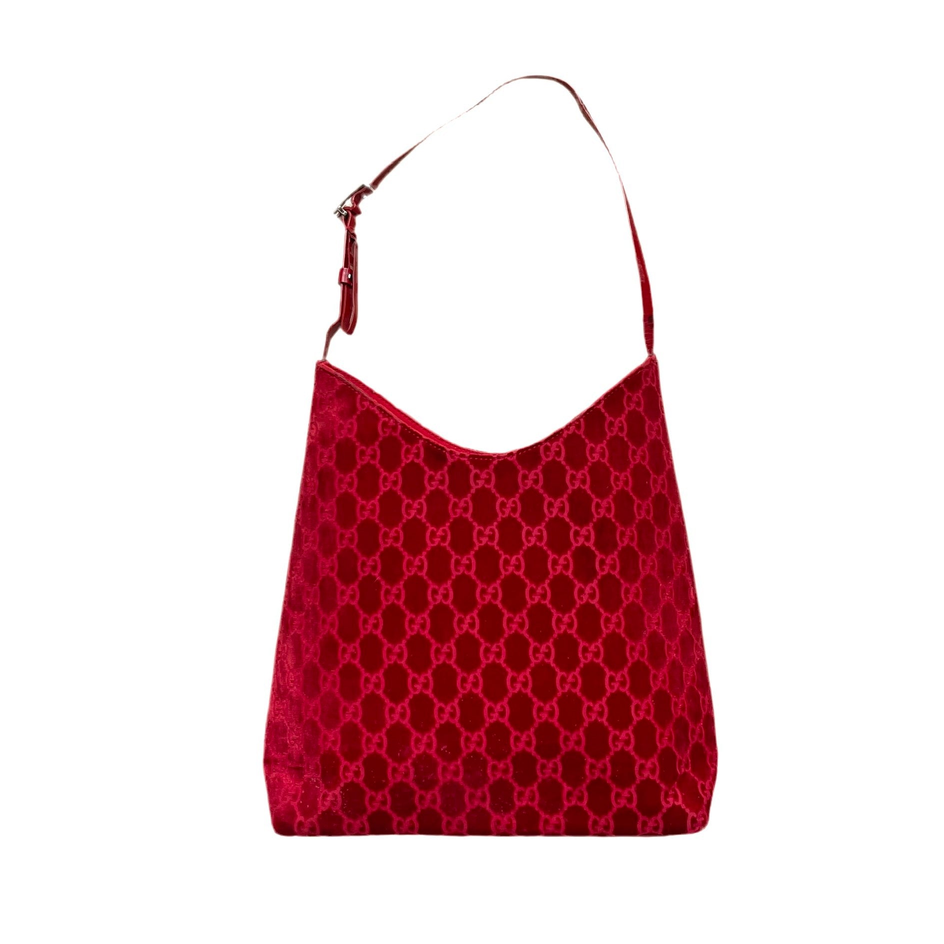 Gucci by Tom Ford Red Velvet Monogram Shoulder Bag