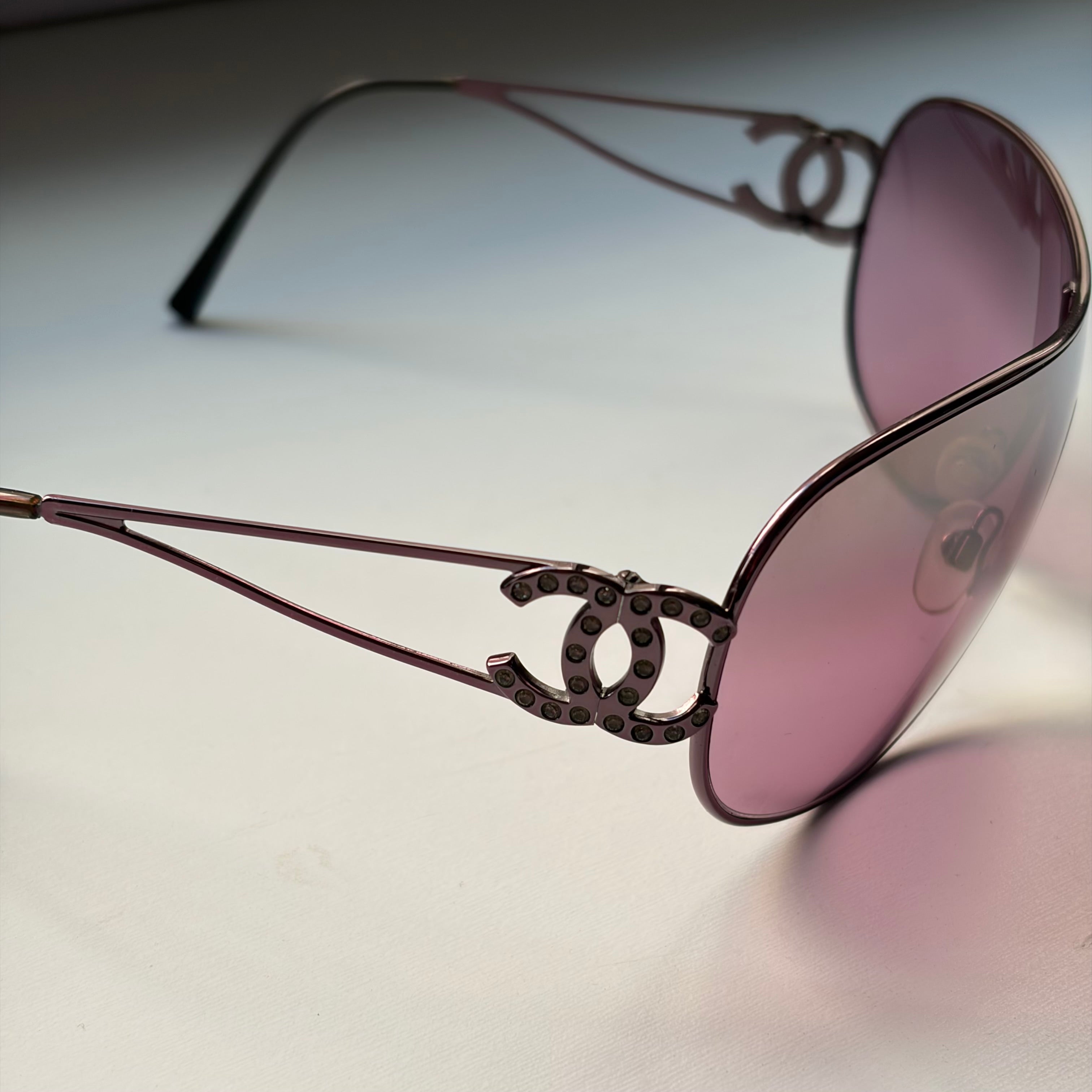 Chanel 2000s Pink Crystal Sunglasses