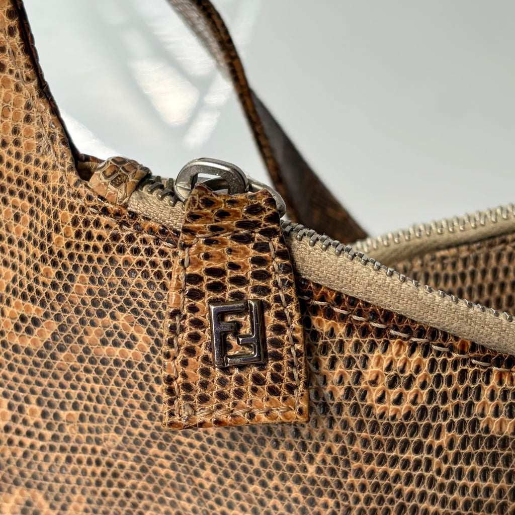 Fendi Brown Lizard Embossed Leather Shoulder Bag