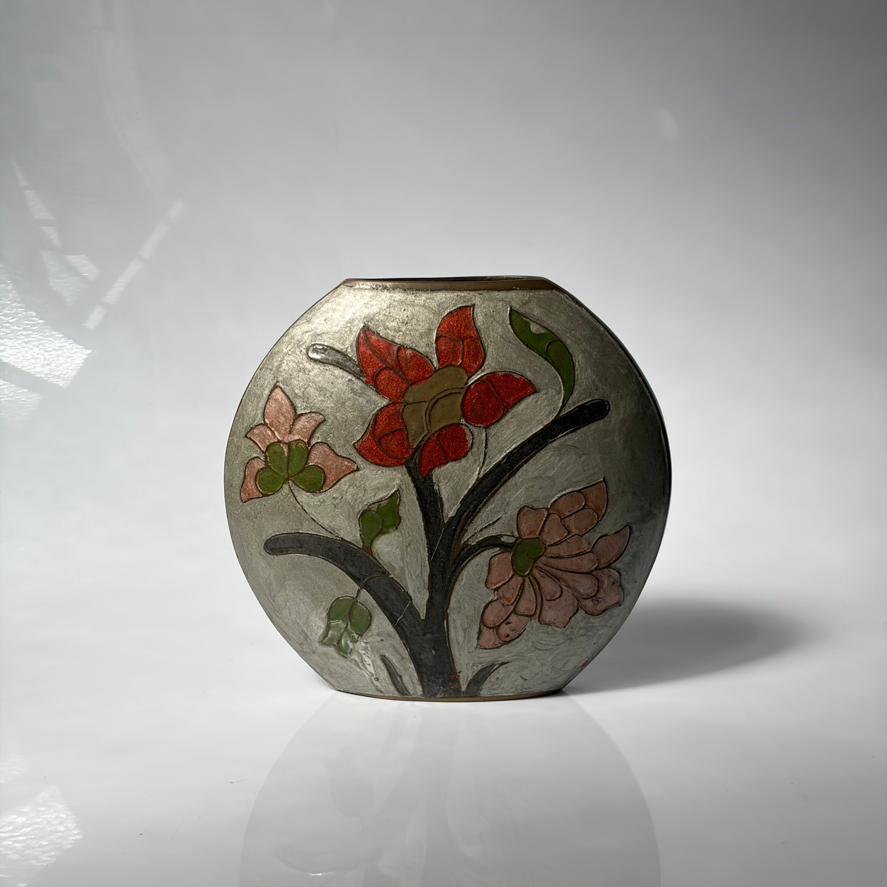 Vintage Floral Bronze Vase
