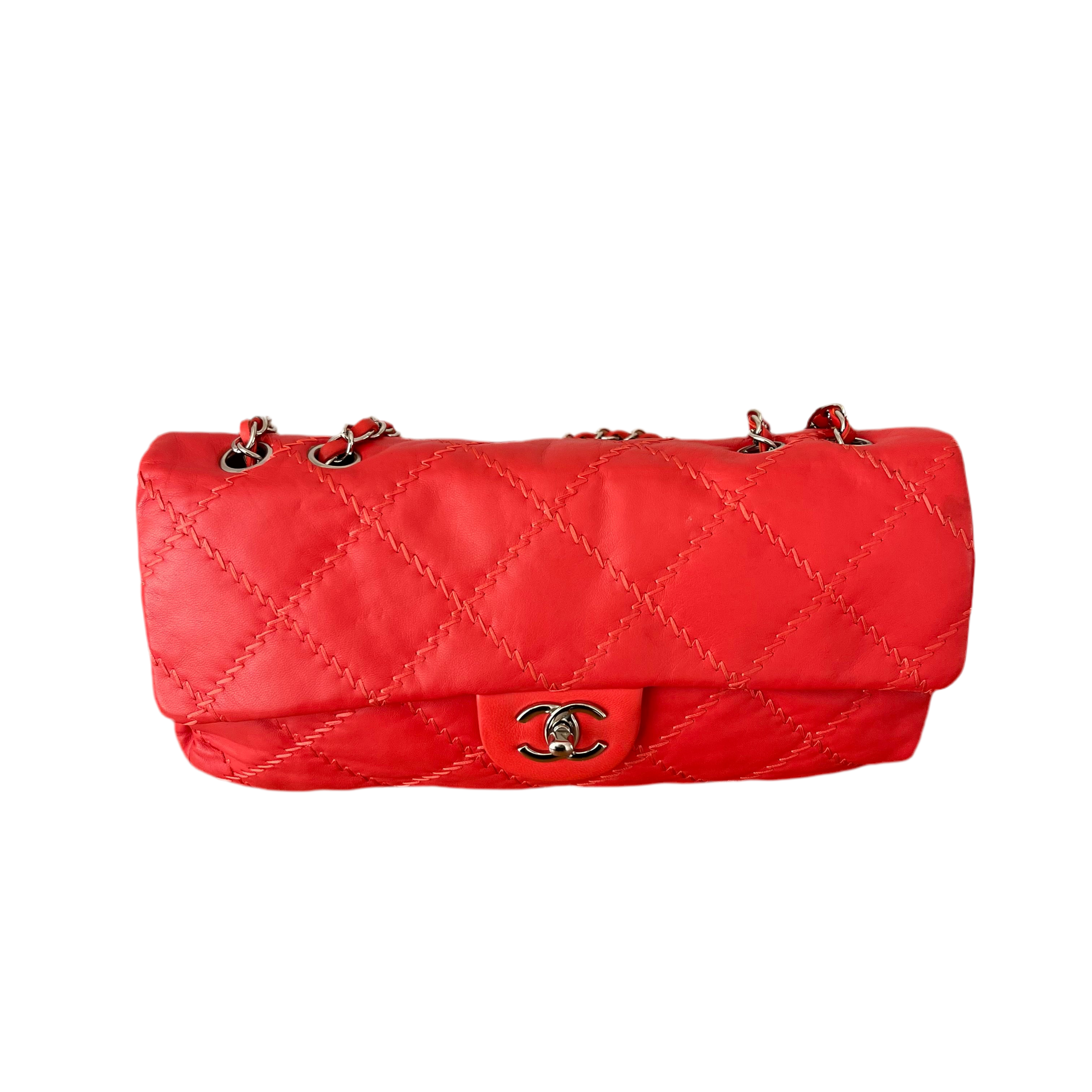 Chanel Wild Stitch Flap Red Lambskin Shoulder Bag
