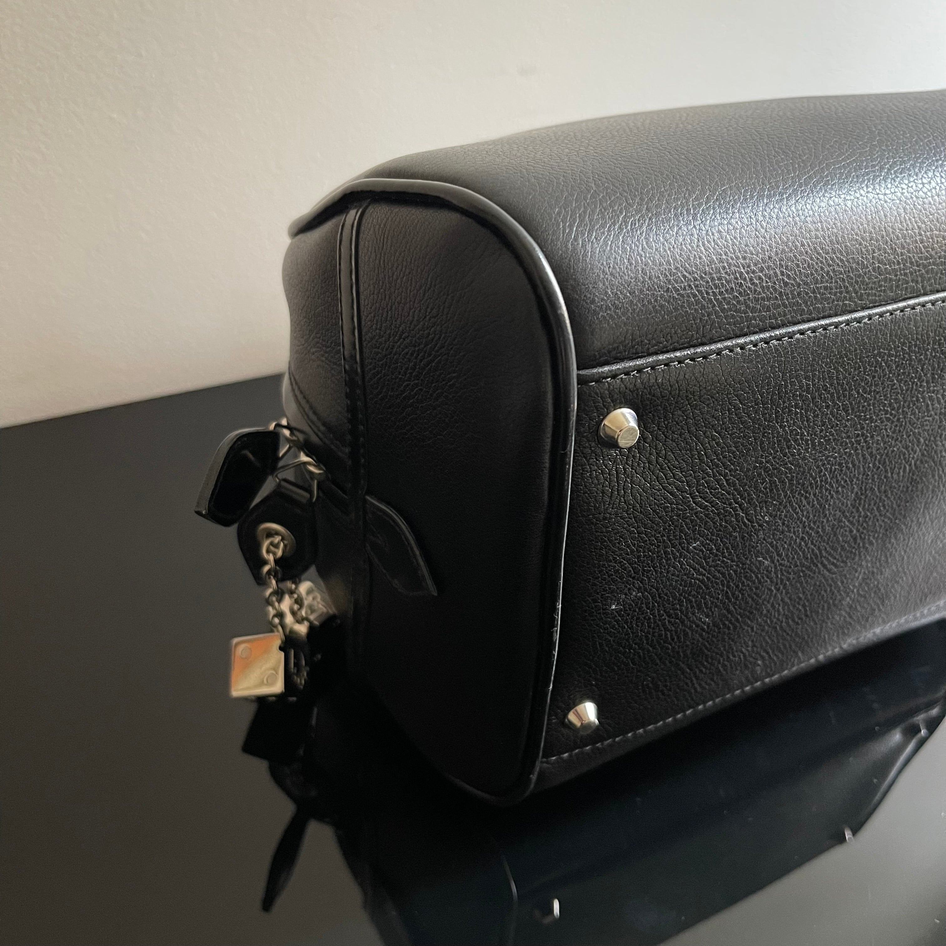 Christian Dior Gambler Dice Bowling Black Leather Bag