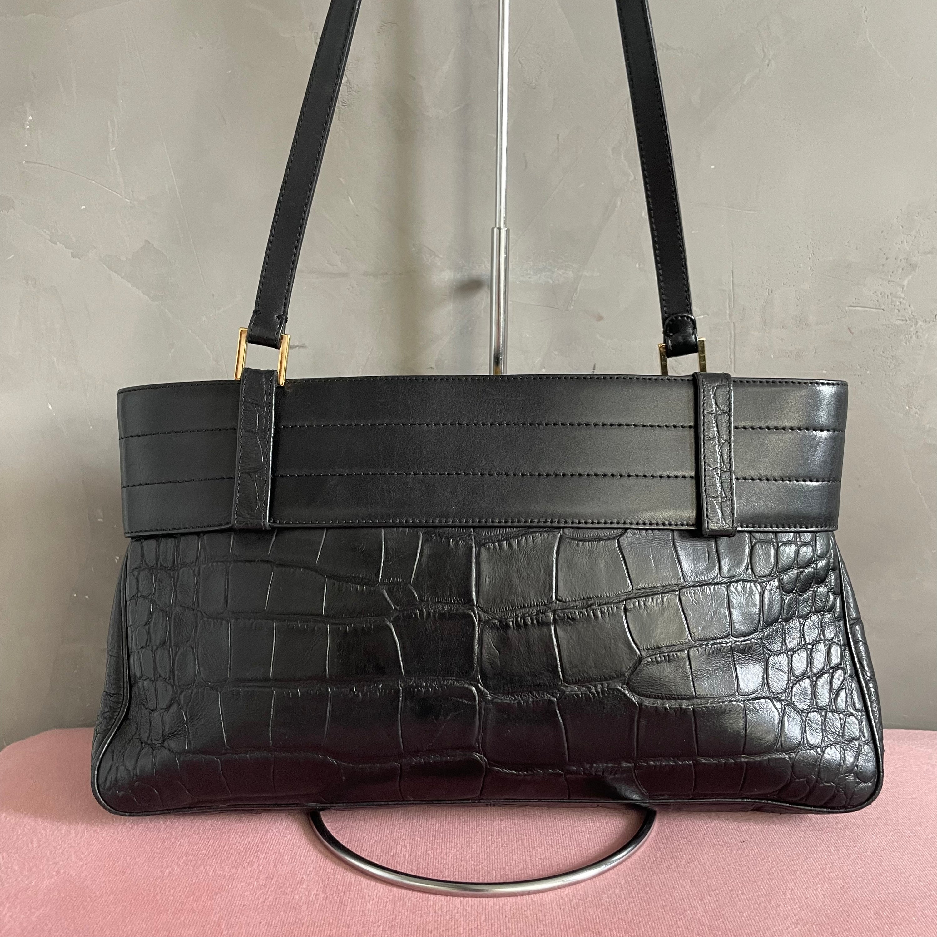 Gianni Versace Leather Croco Shoulder Bag