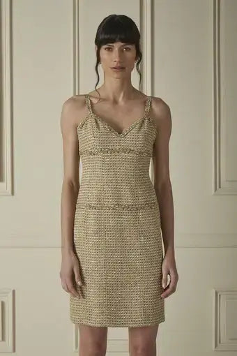 Chanel Tweed Gold Mini Dress Spring 1994
