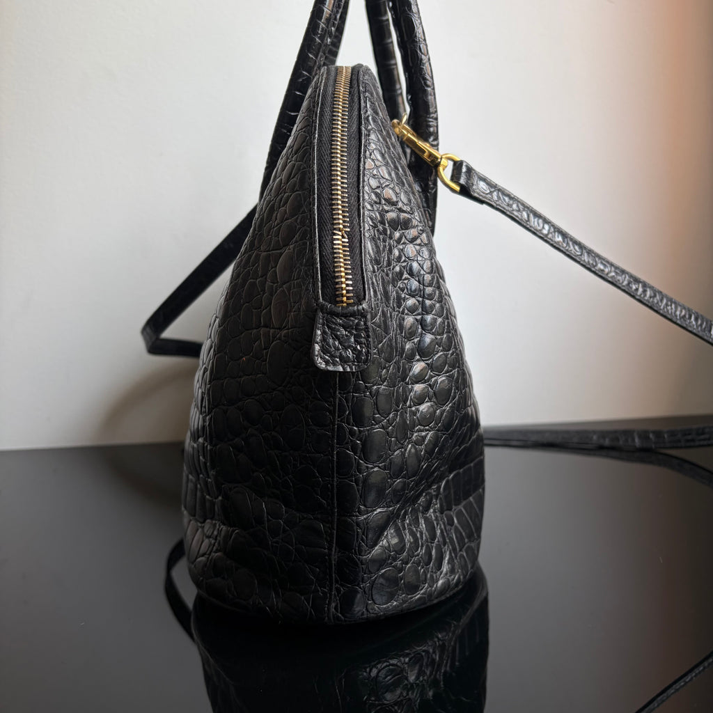 Gianni Versace 90s Crocodile-Embossed Top Handle Bag