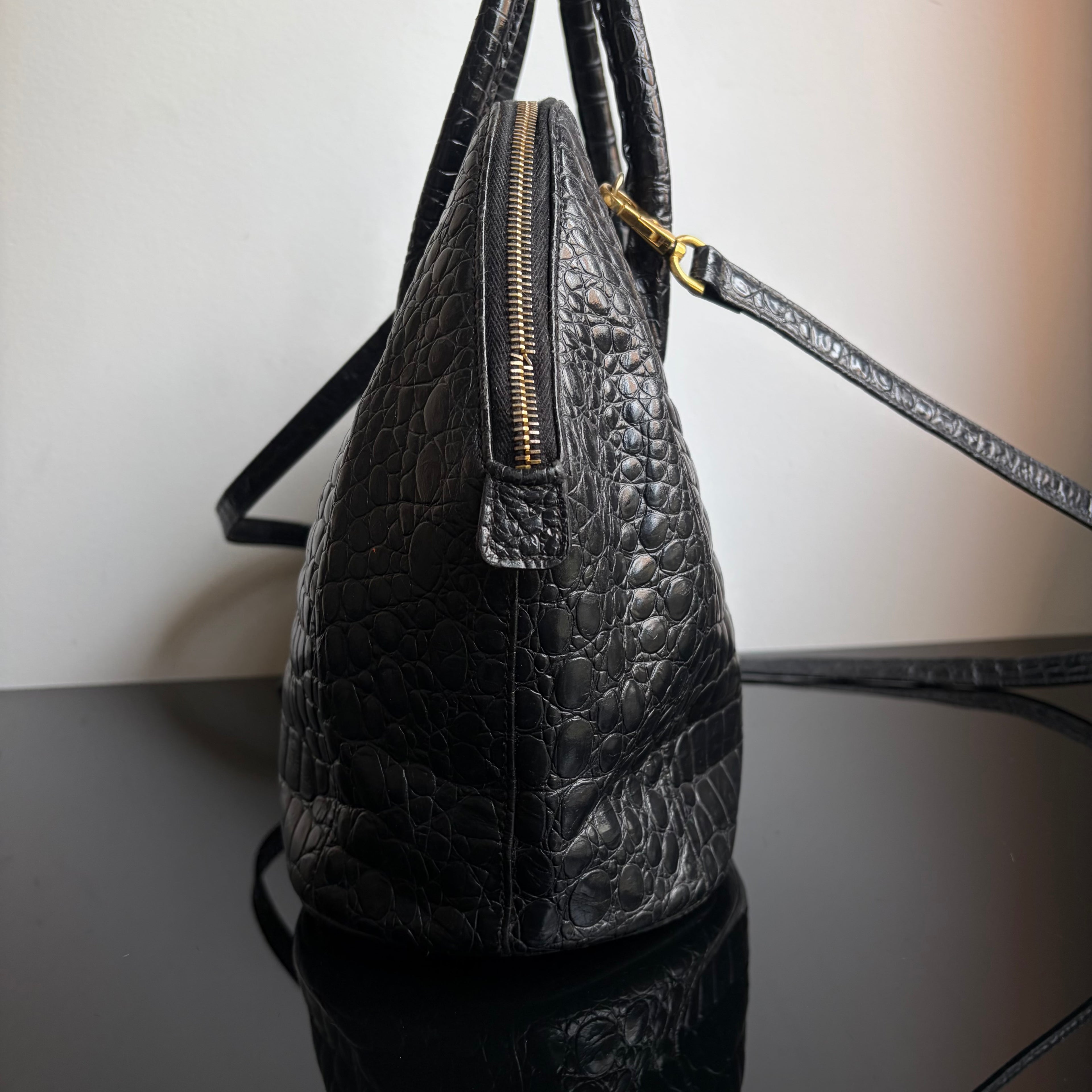 Gianni Versace 90s Crocodile-Embossed Top Handle Bag
