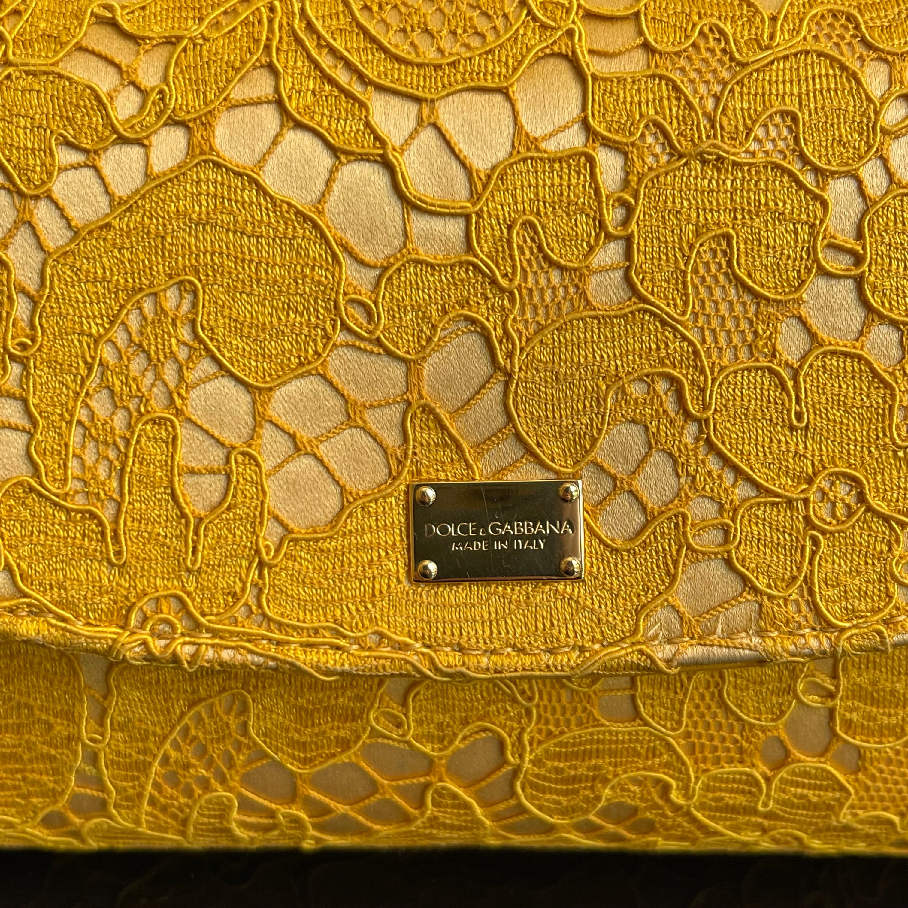 Dolce & Gabbana Yellow Lace and Satin Sicily Flap Bag