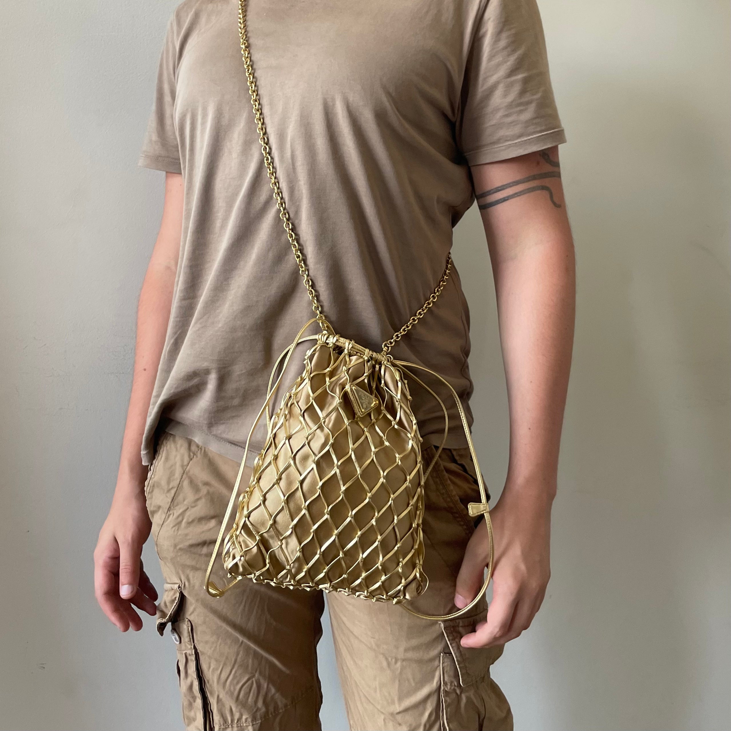 Prada Gold Bucket Satin Bag