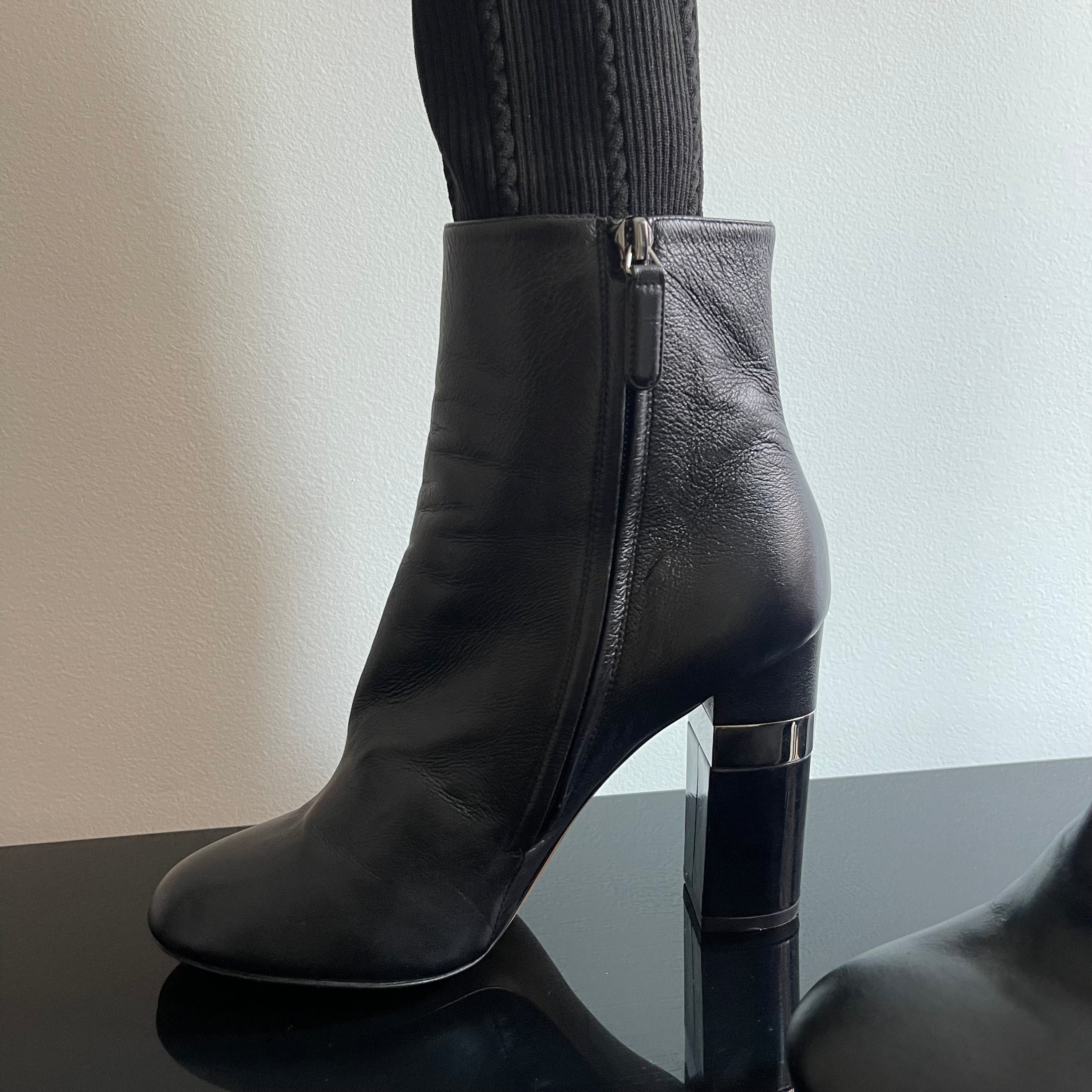 Chanel Black Leather Ankle Sock Boots