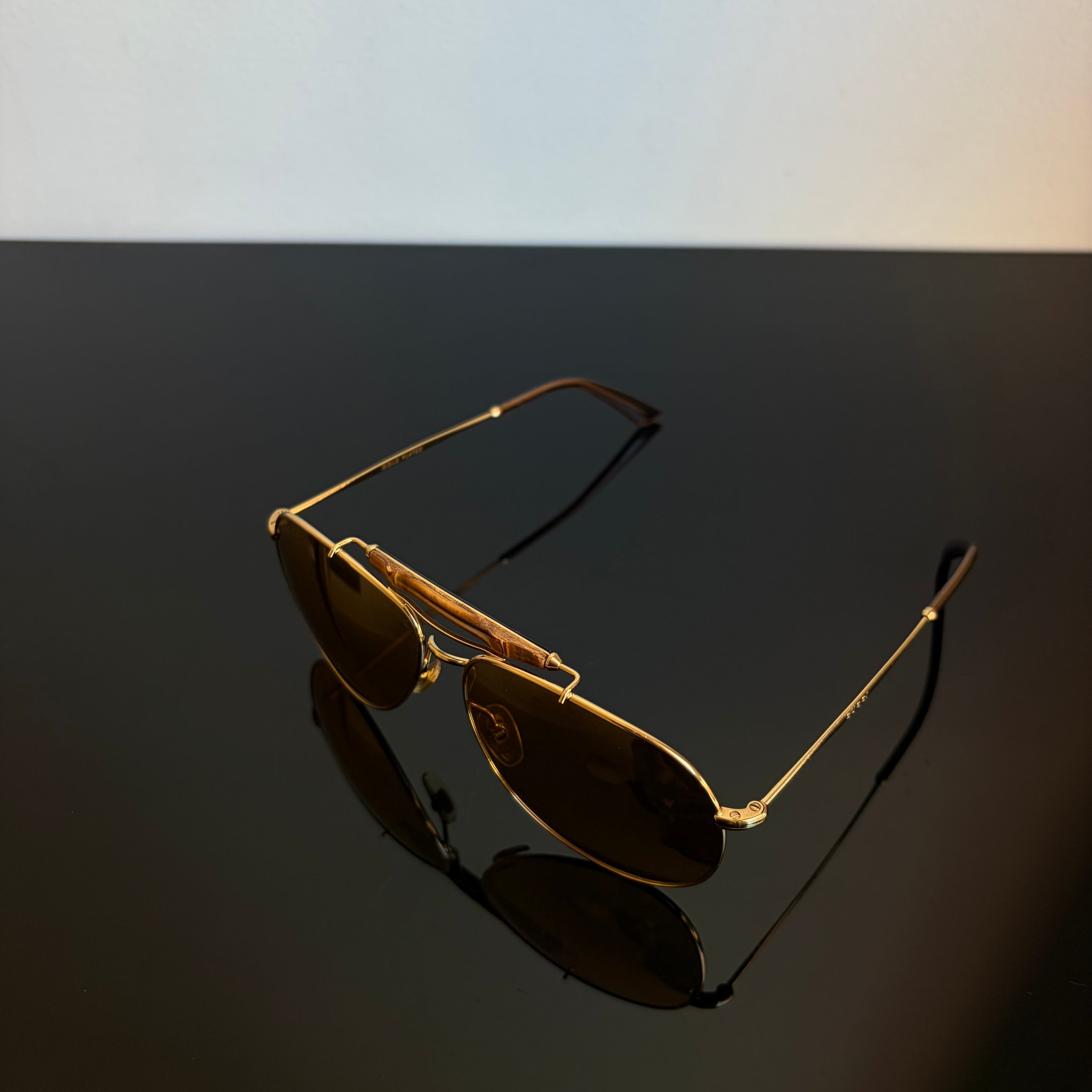 Gucci Gold Plated Bamboo Aviator Sunglasses