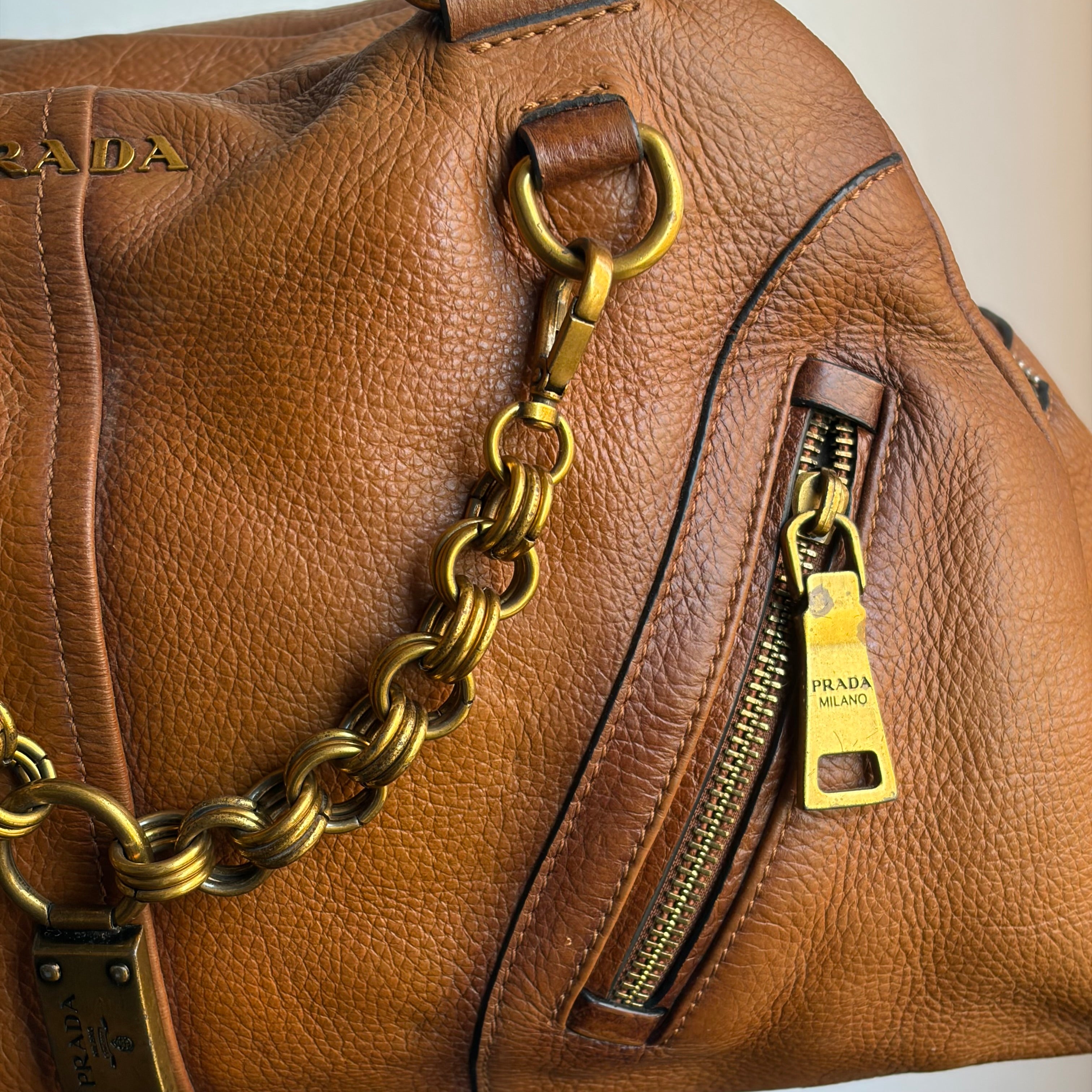 Prada Boston Chain Vitello Leather Bag