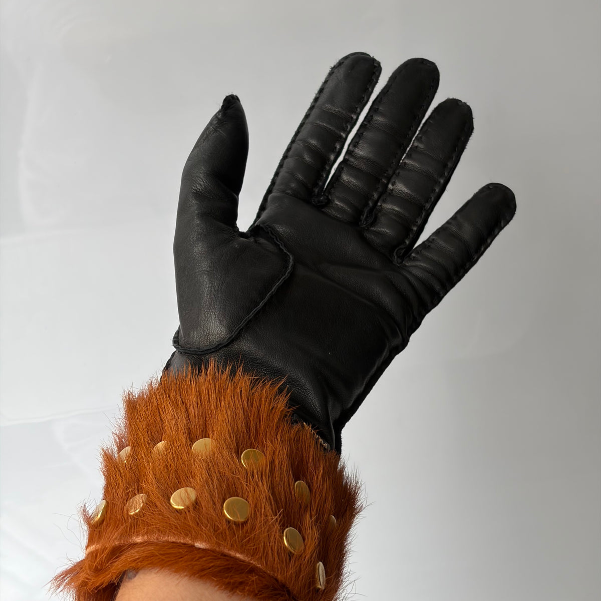 Prada Studded Fur-Cuff Leather Gloves