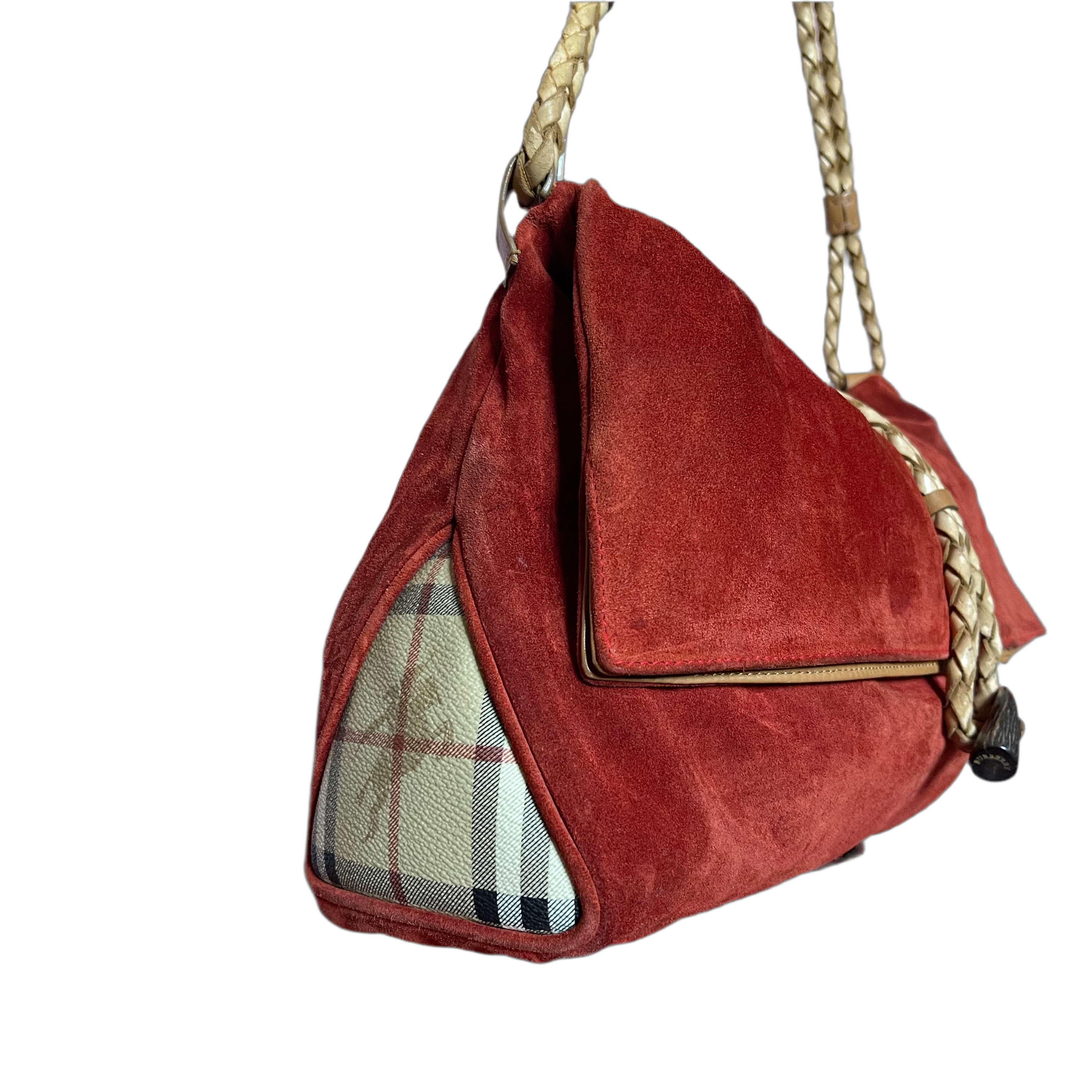 Burberry Vintage Nova Check Suede Shoulder Bag