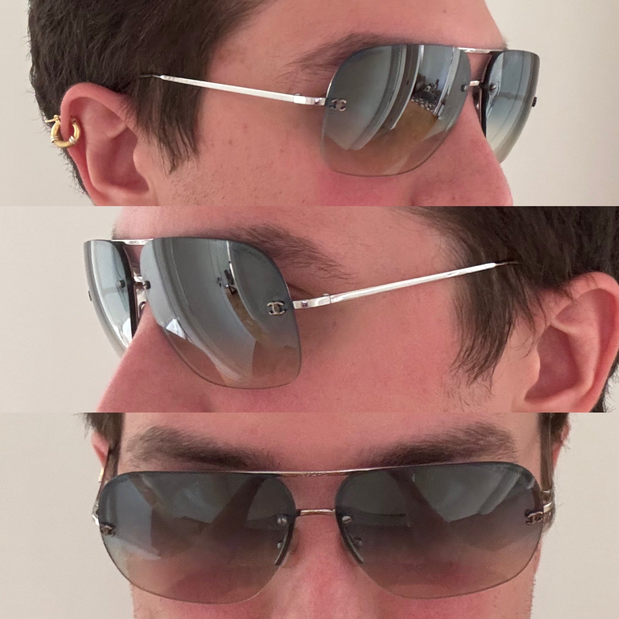 Chanel 2000s Blue Aviator Sunglasses