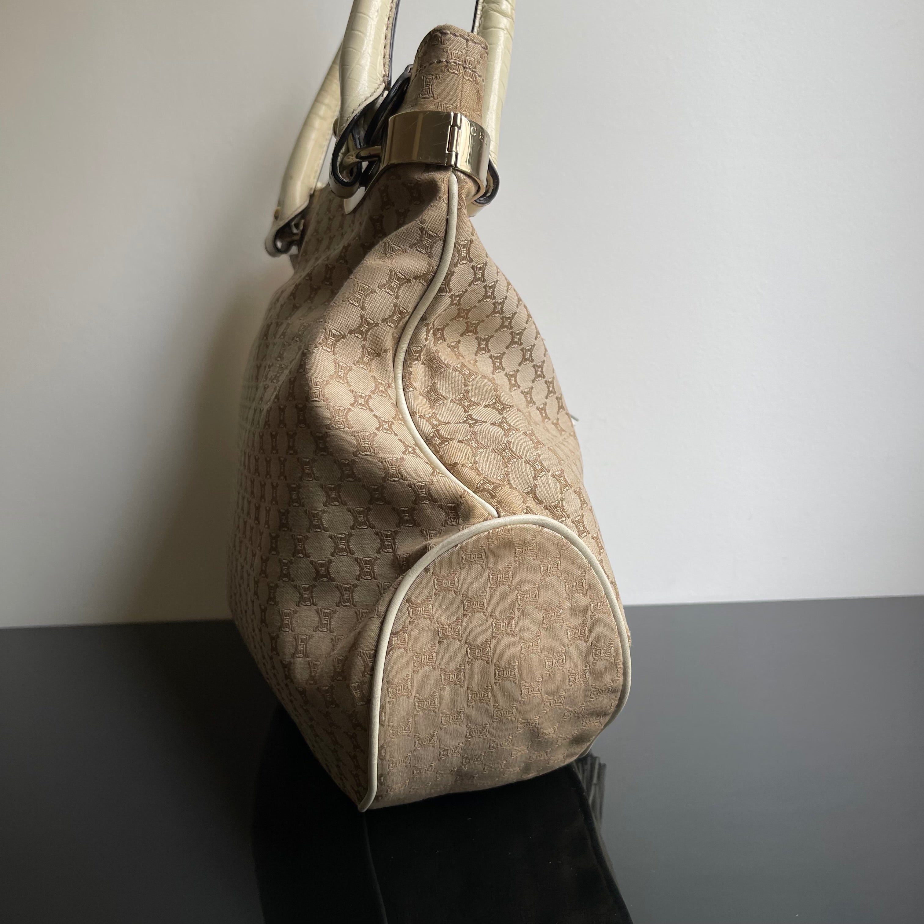 Céline Ivory Monogram Canvas Leather Tassel Bag