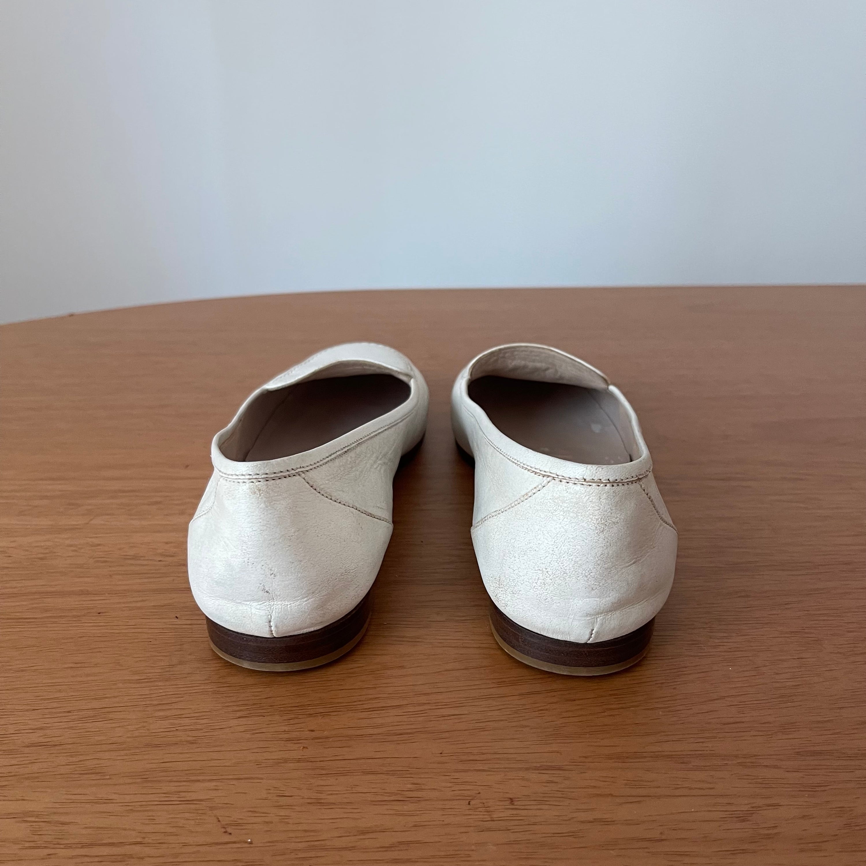 Chanel 90s CC Logo White Leather Loafers