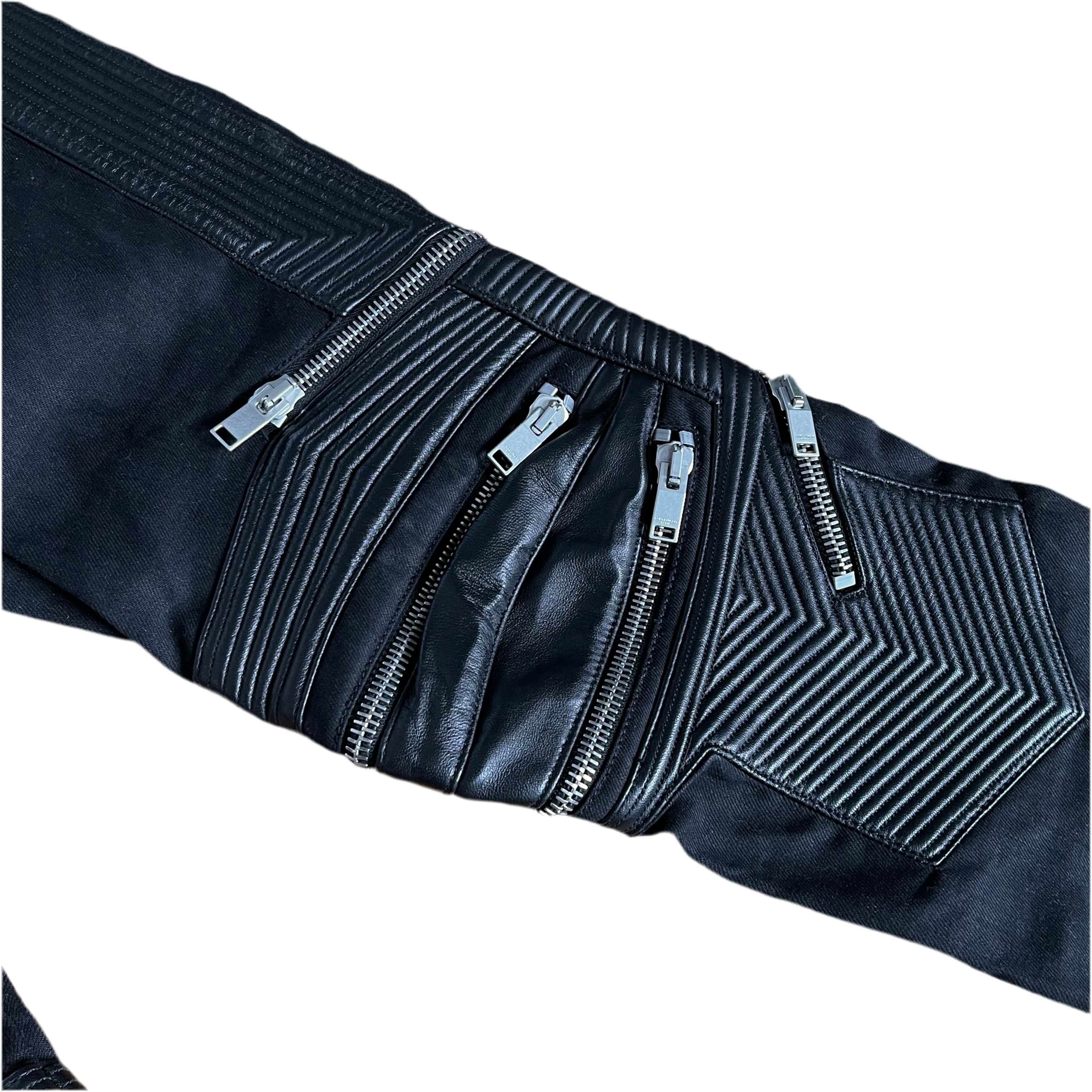 Saint Laurent Denim and Leather Biker Pants