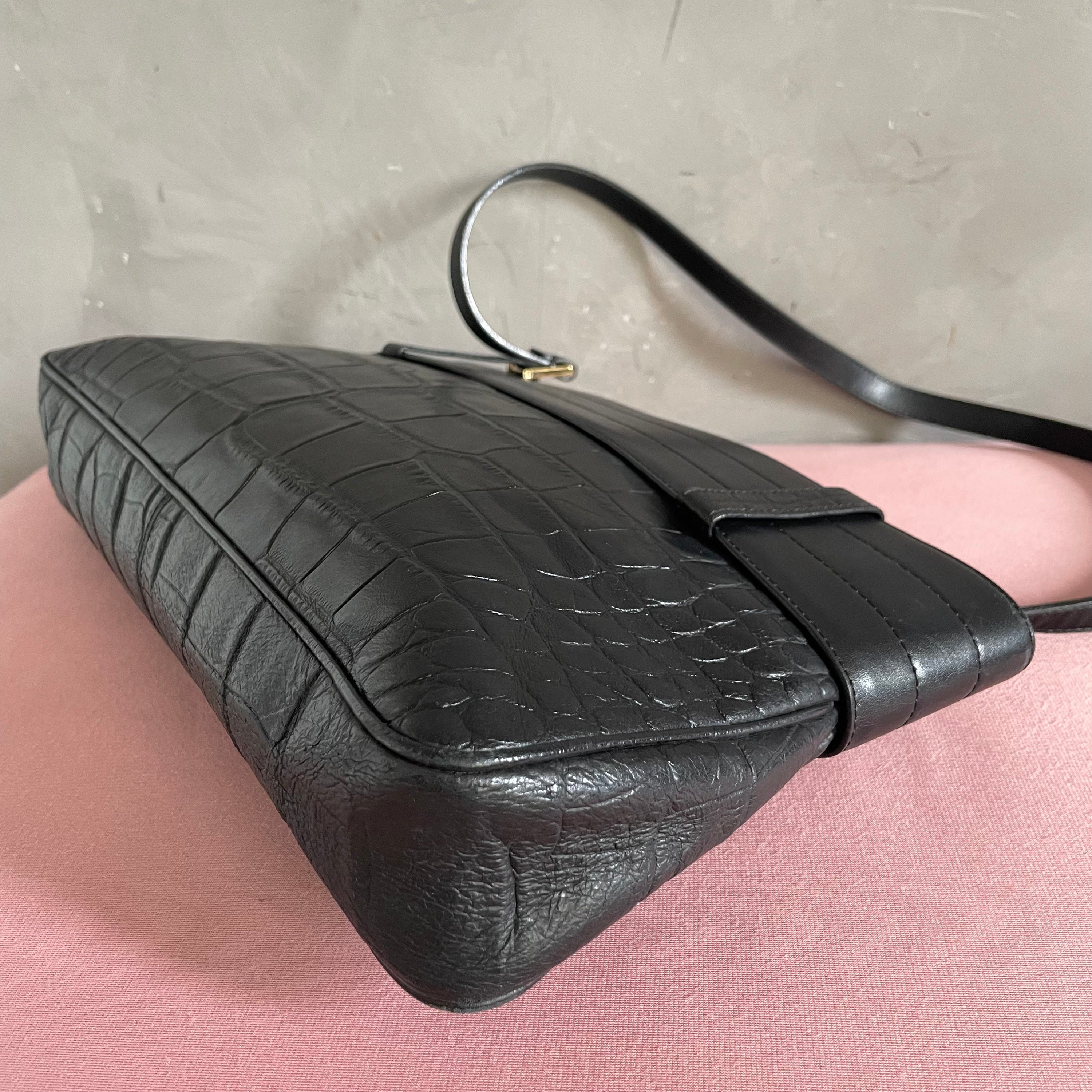 Gianni Versace Leather Croco Shoulder Bag