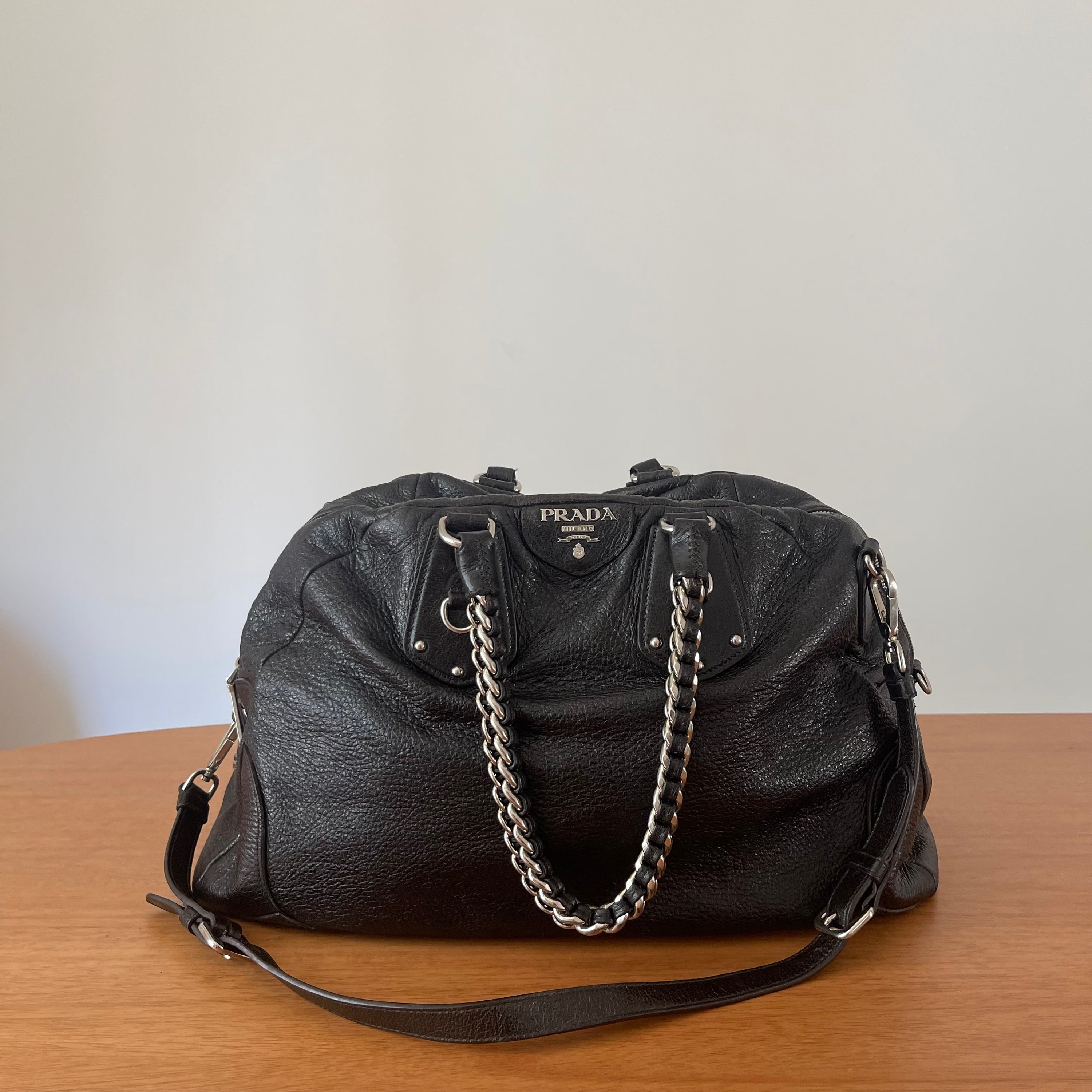 Prada Shimmering Leather Top Handle Bag