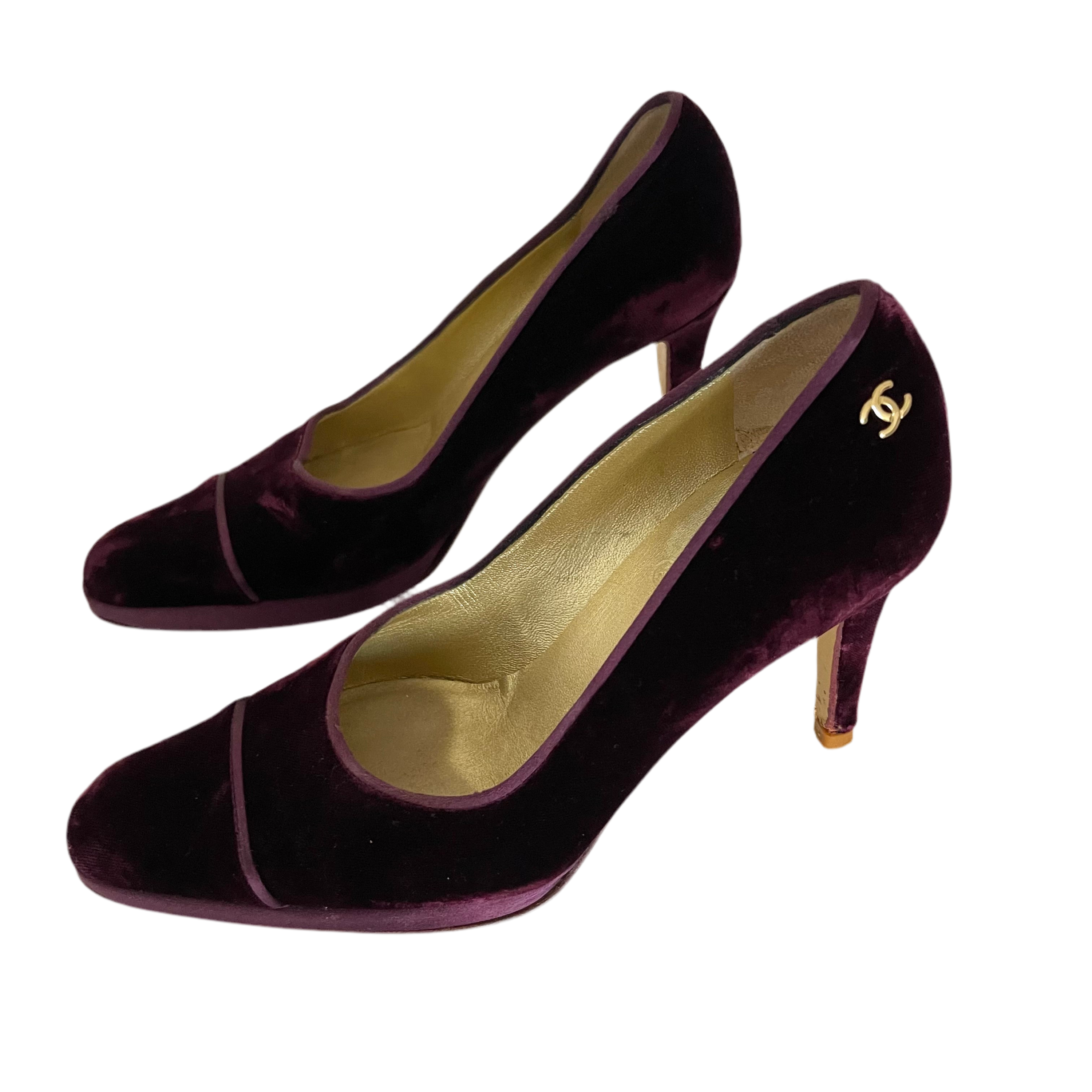 Chanel Burgundy Velvet Pumps