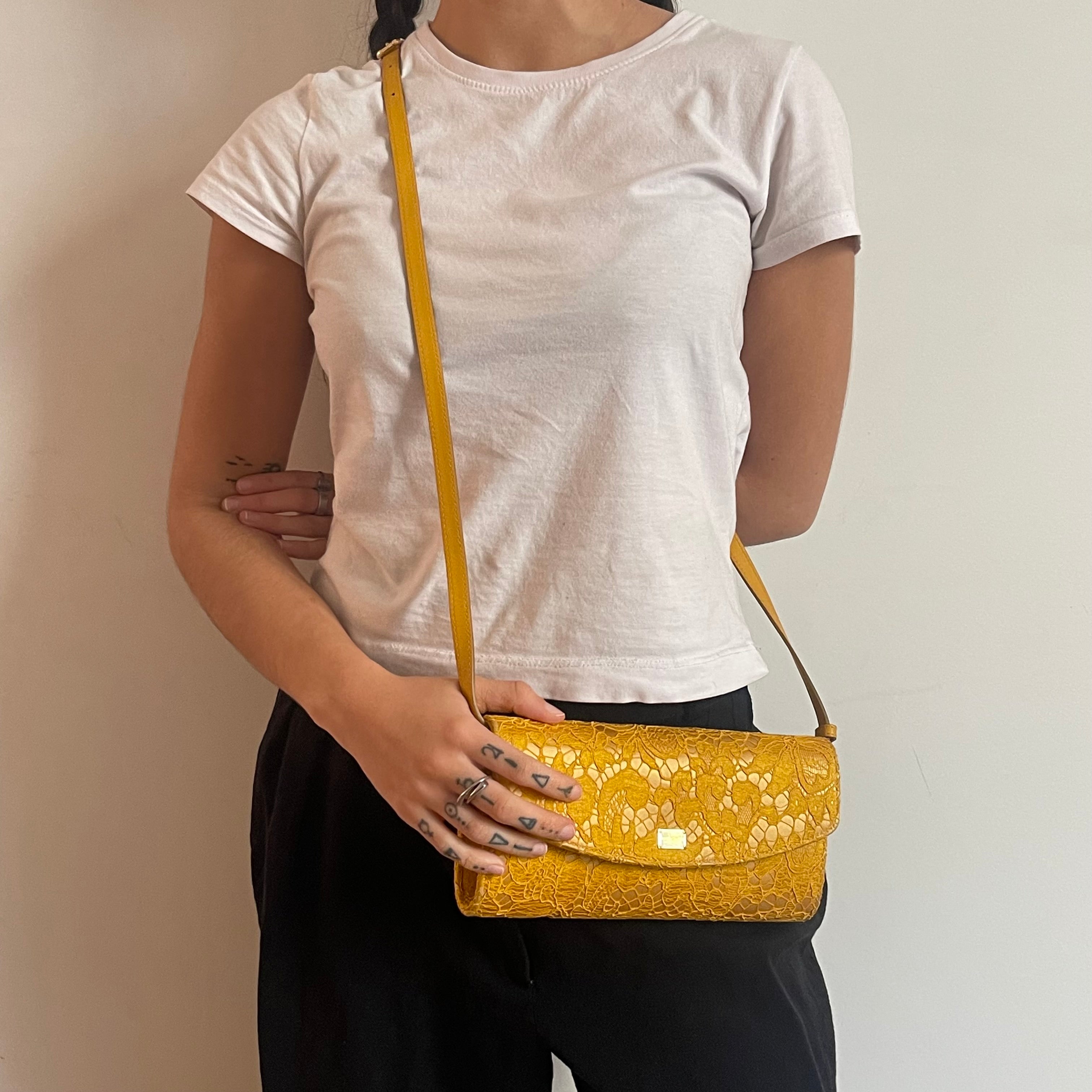 Dolce & Gabbana Yellow Lace and Satin Sicily Flap Bag