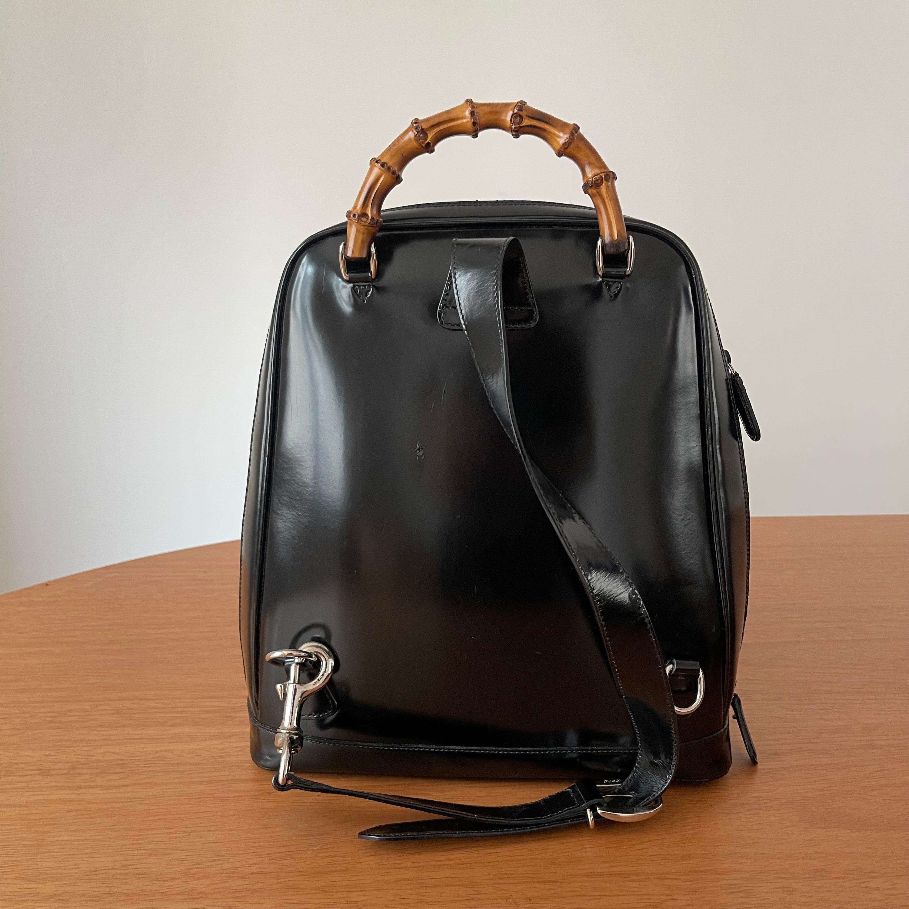 Gucci Bamboo Sling Patent Leather Backpack