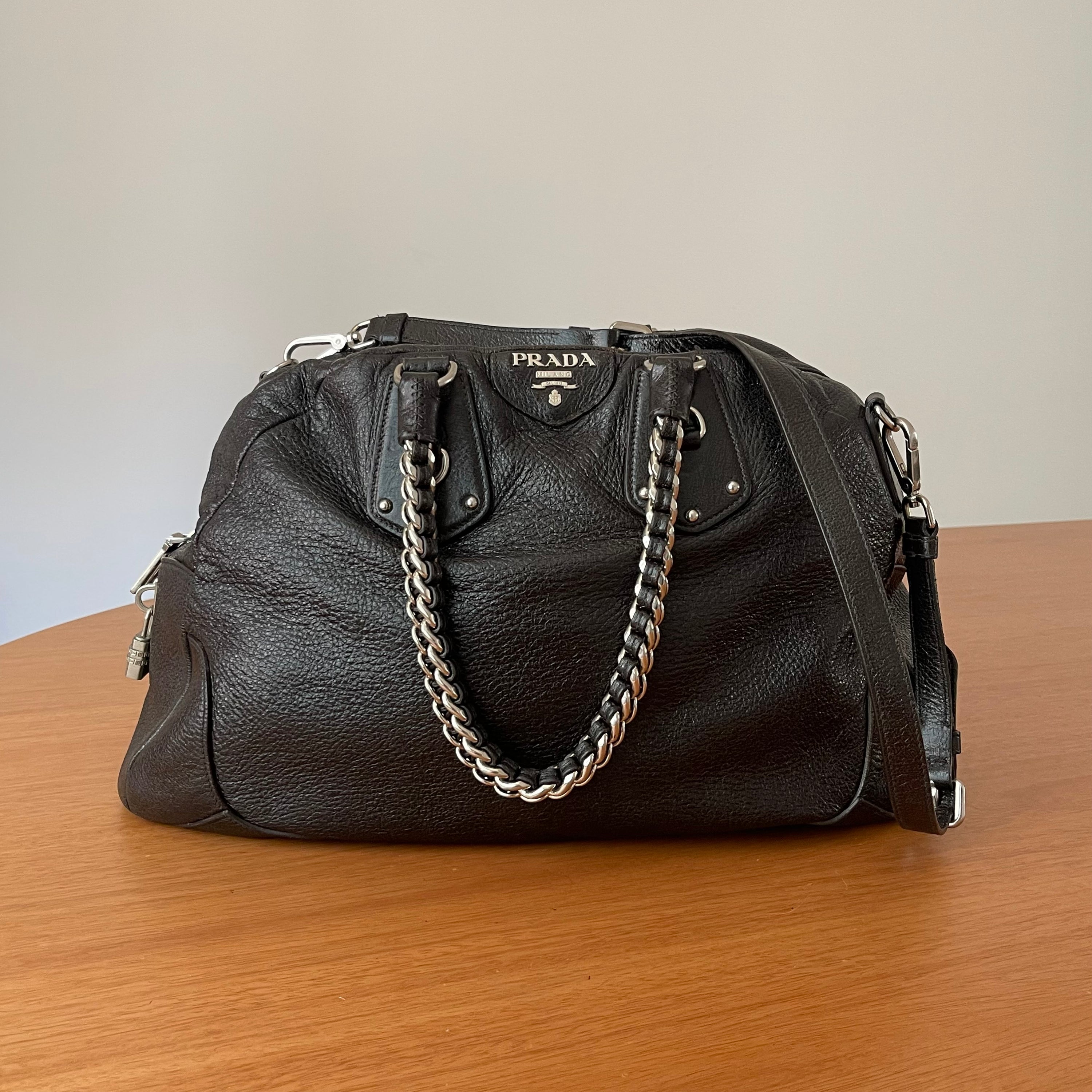 Prada Shimmering Leather Top Handle Bag