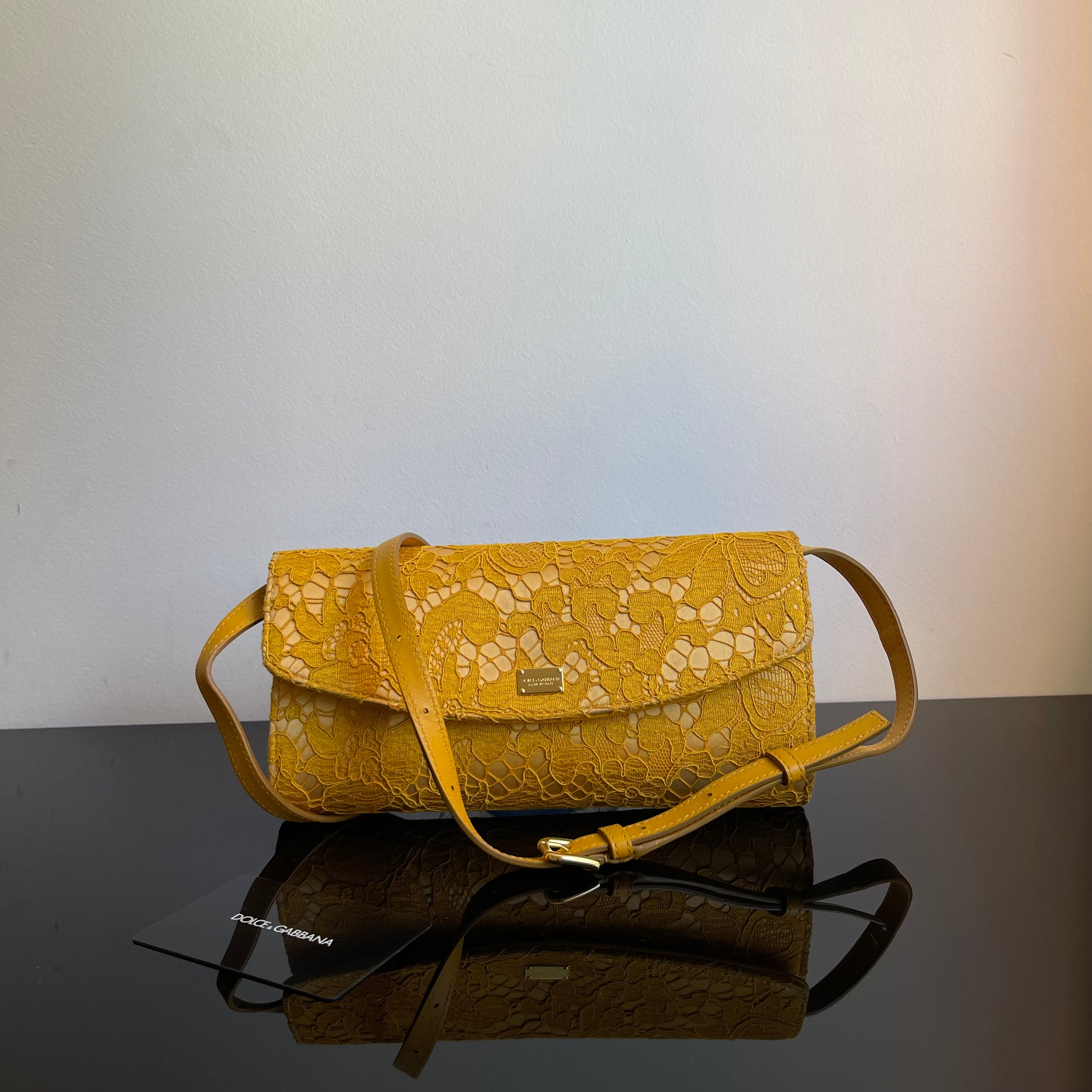 Dolce & Gabbana Yellow Lace and Satin Sicily Flap Bag