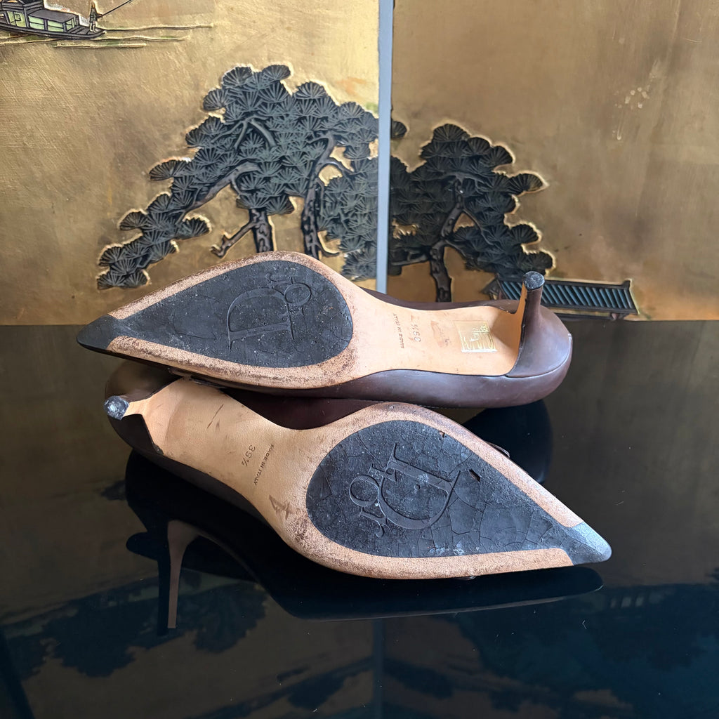Christian Dior CD Logo Brown Leather Heels