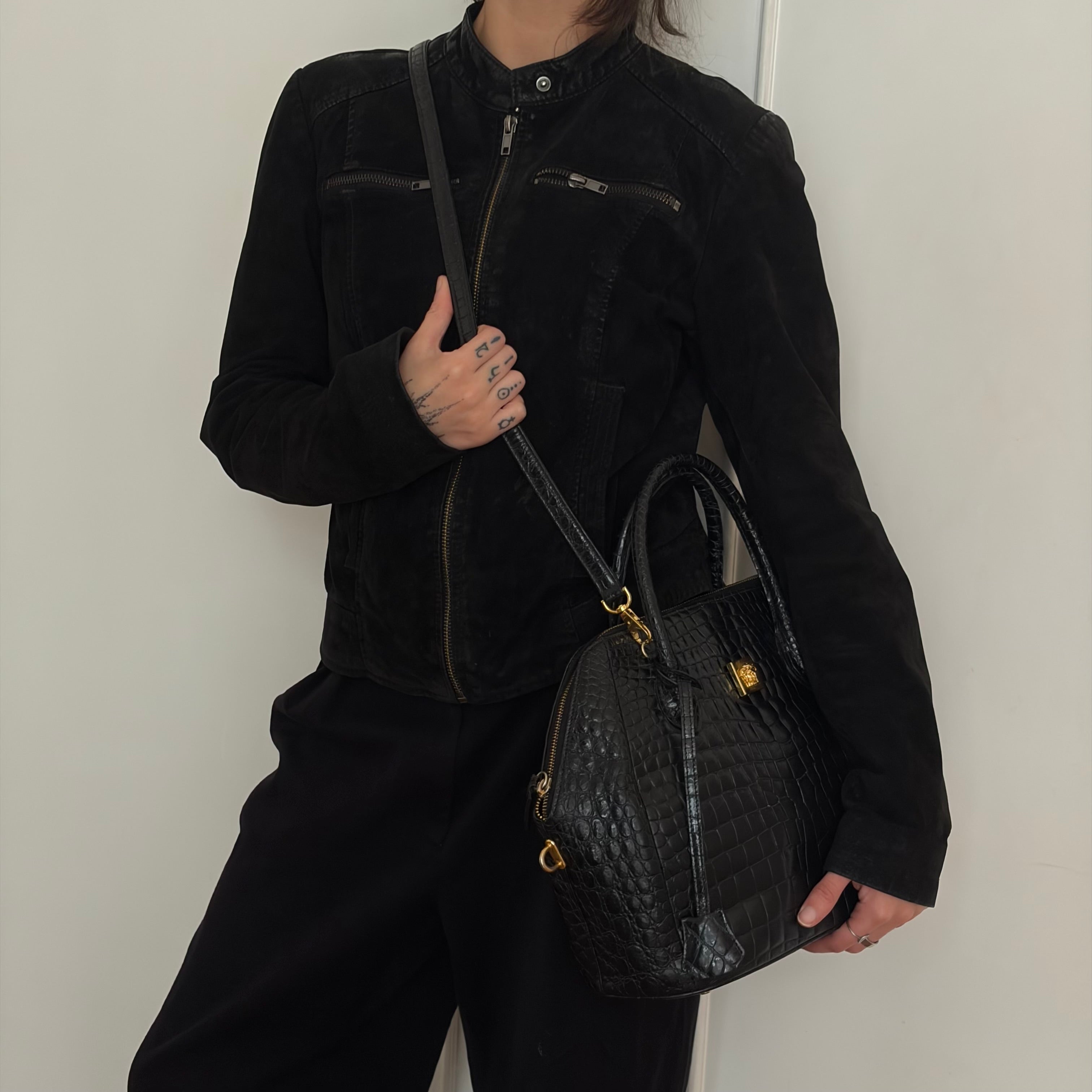 Gianni Versace 90s Crocodile-Embossed Top Handle Bag