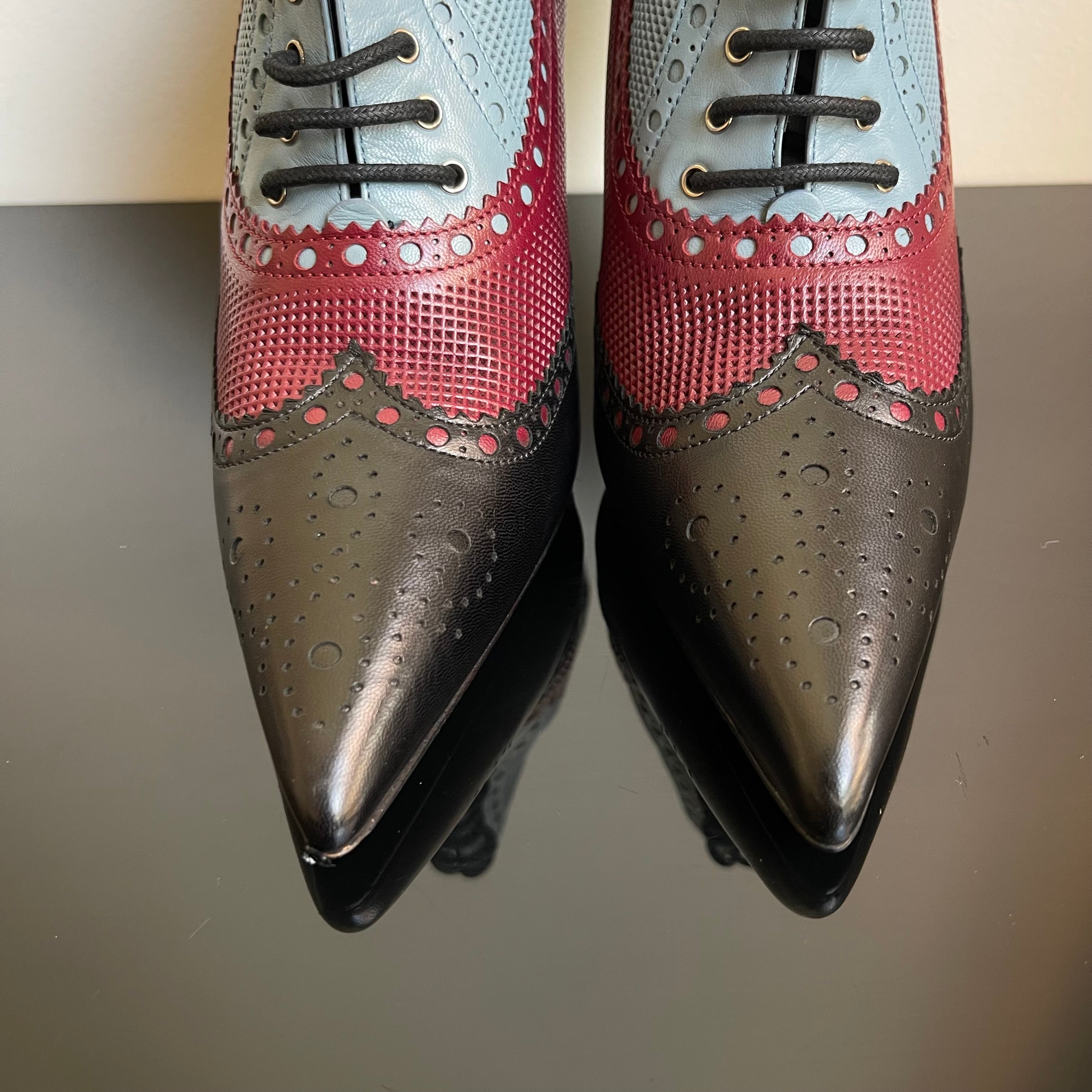 Gucci Calfskin Gia Oxford Stiletto Ankle Boots