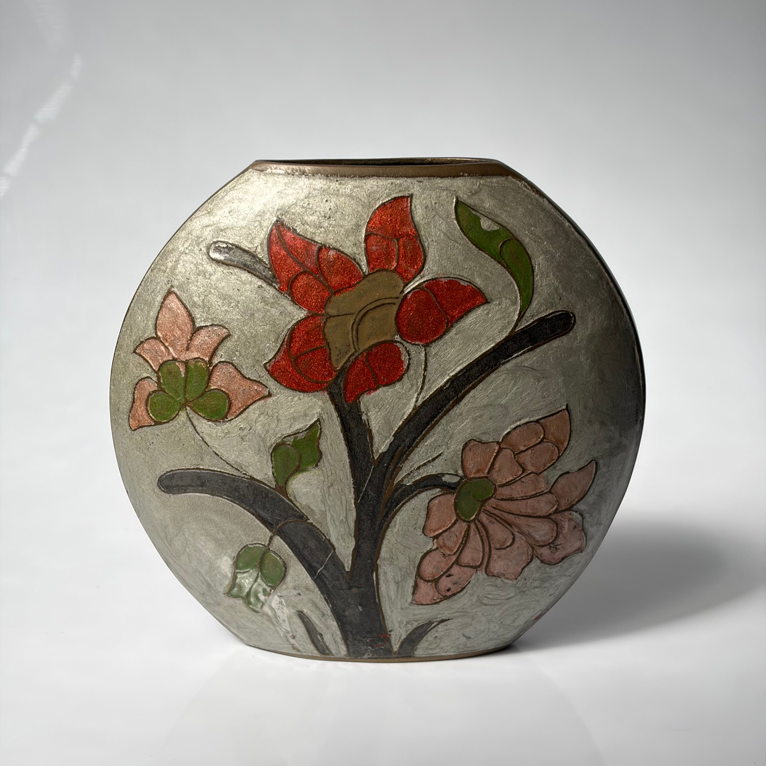 Vintage Floral Bronze Vase