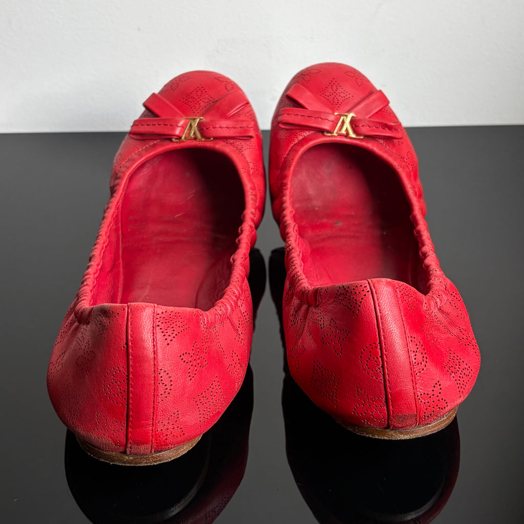 Louis Vuitton Monogram Mahina Red Leather Elba Ballet Flats