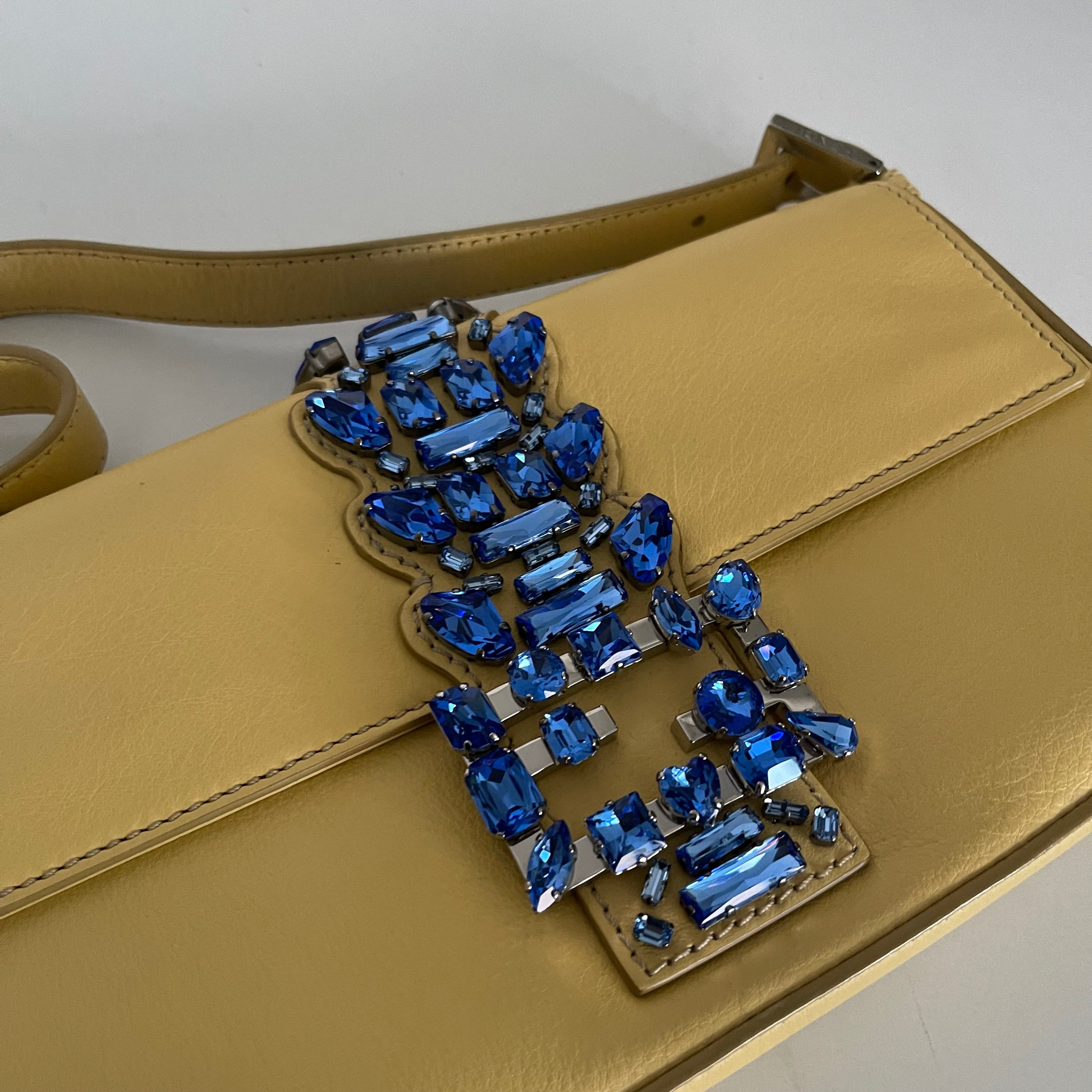 Fendi Yellow Crystal Embellished Baguette