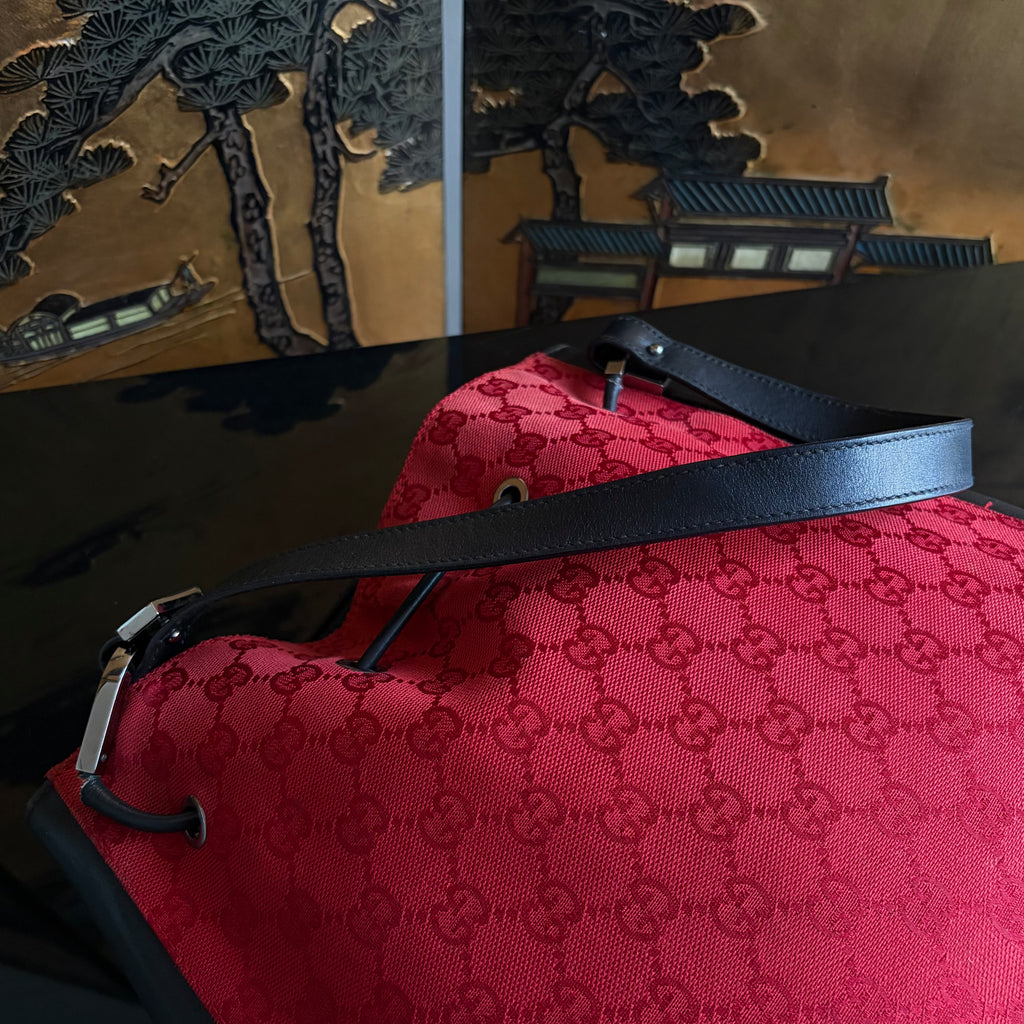 Gucci 90’s Red GG Drawstring Shoulder Bag by Tom Ford