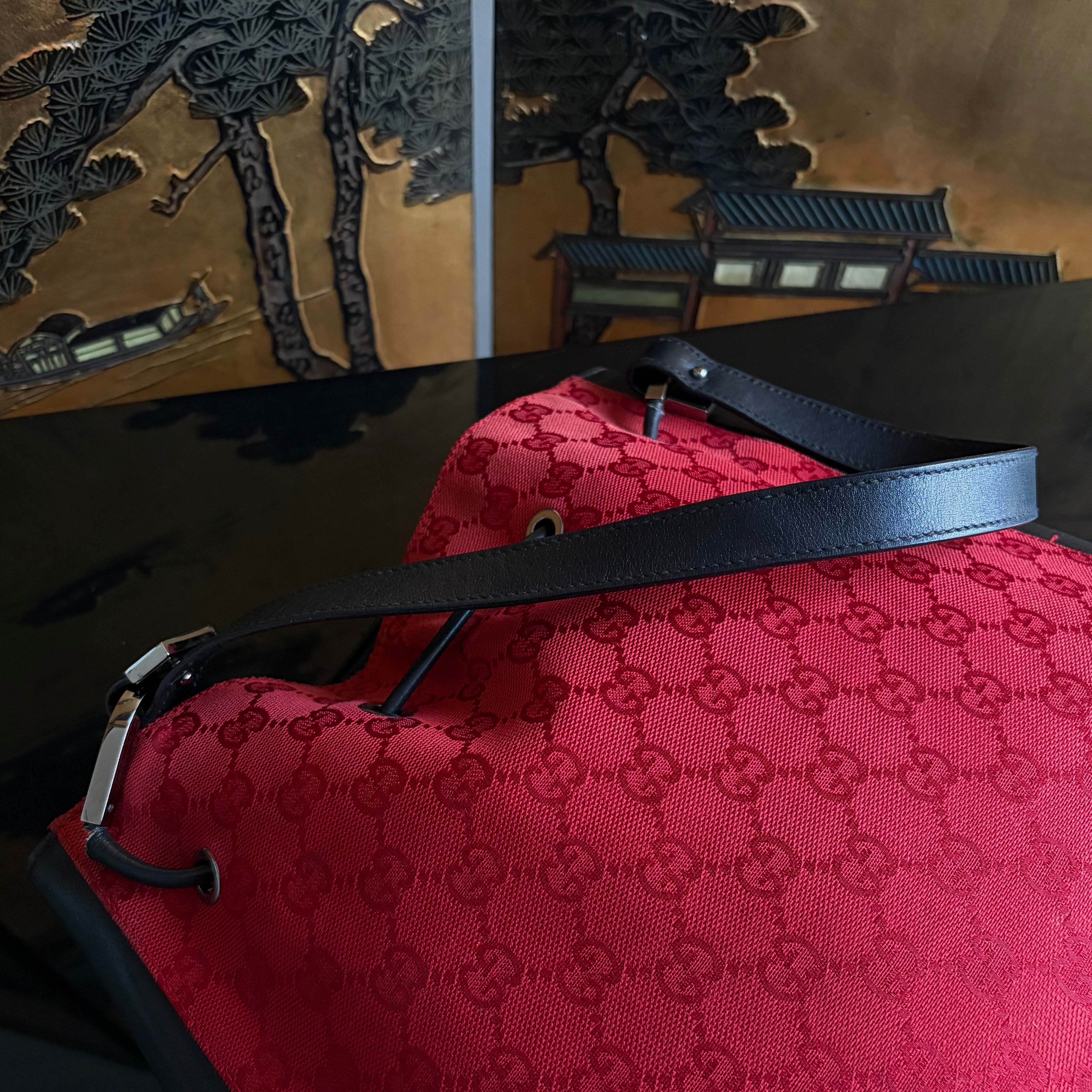 Gucci 90’s Red GG Drawstring Shoulder Bag by Tom Ford