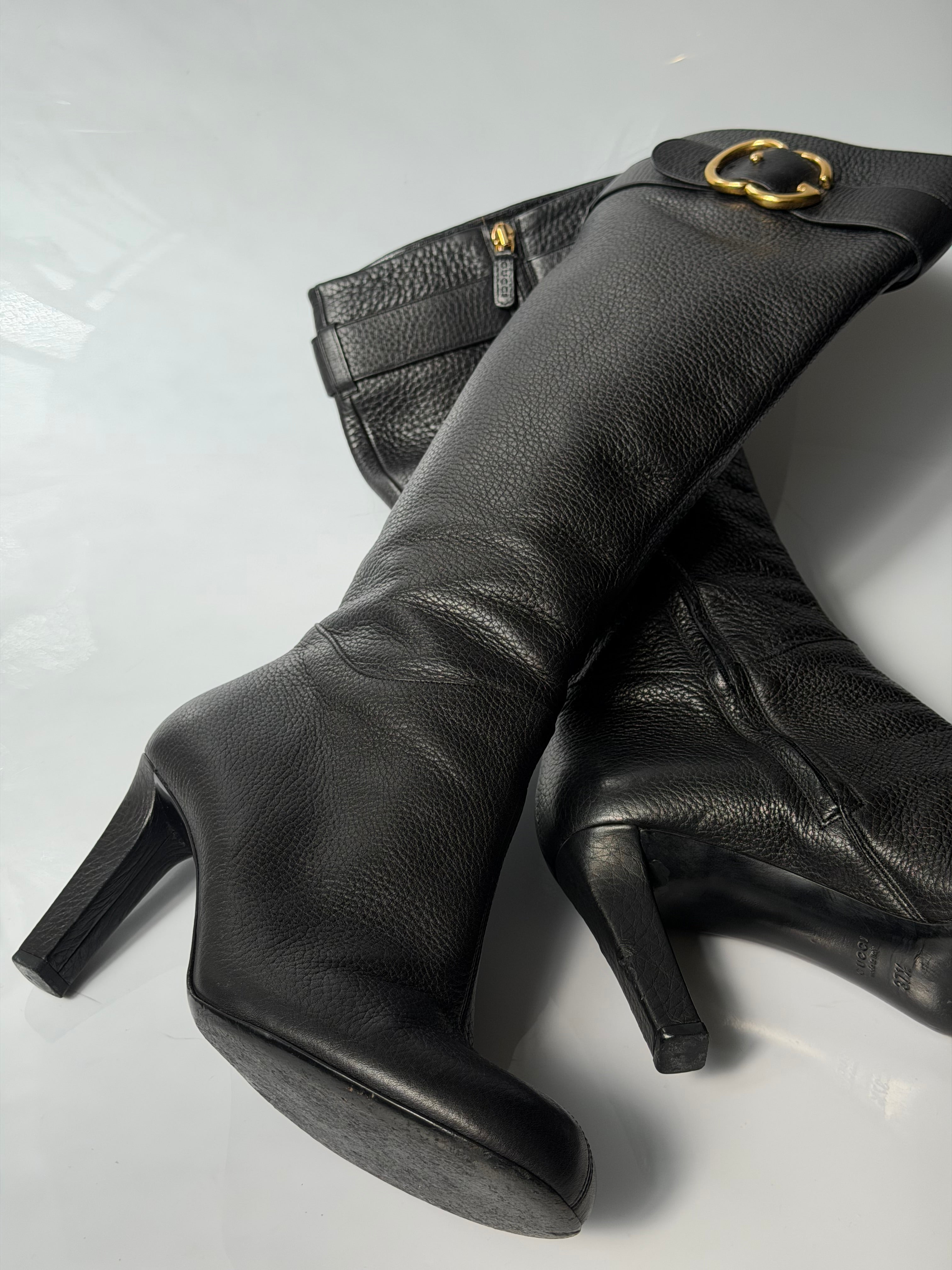 Gucci Double G Logo Leather Boots