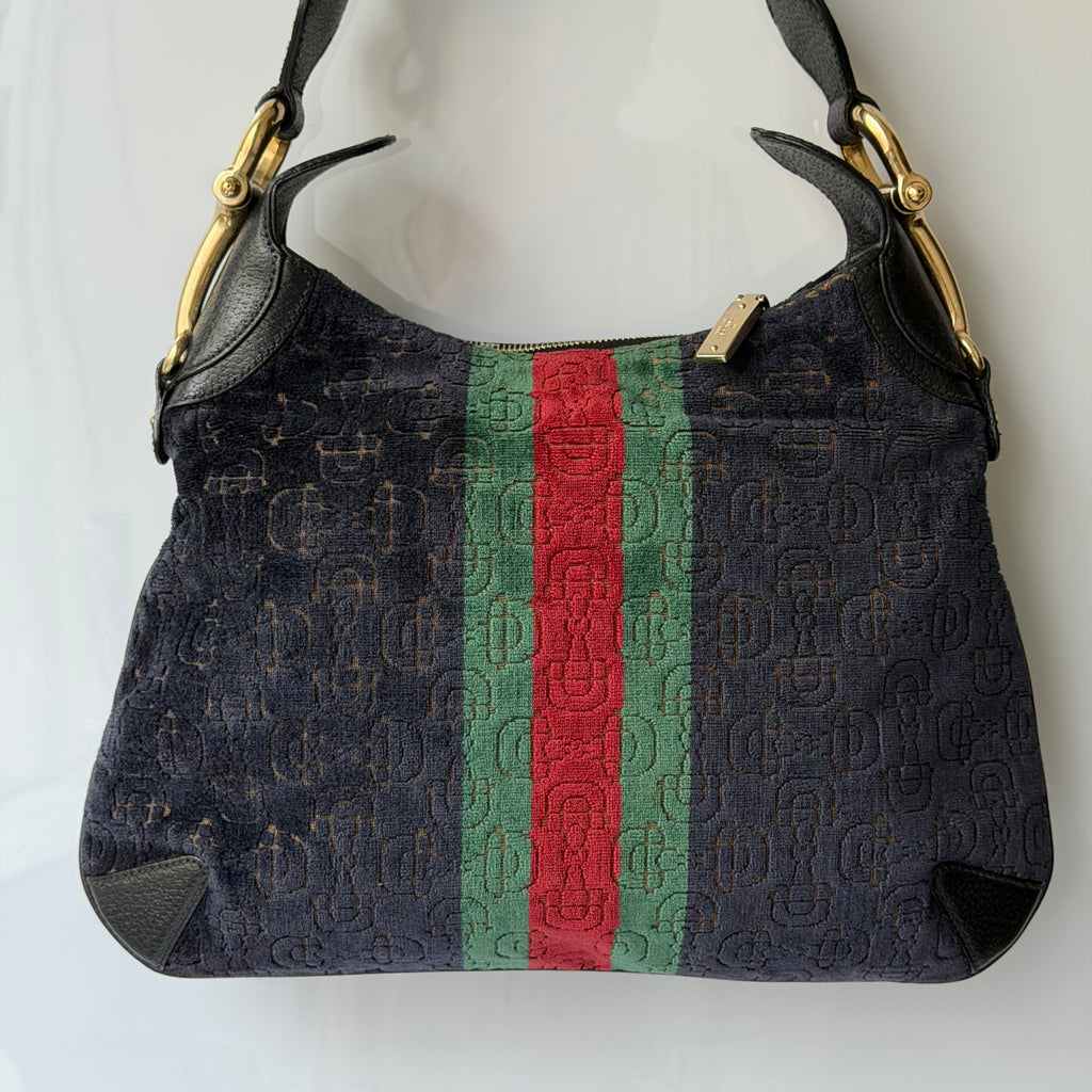Gucci Heritage Horsebit Velvet Hobo Bag