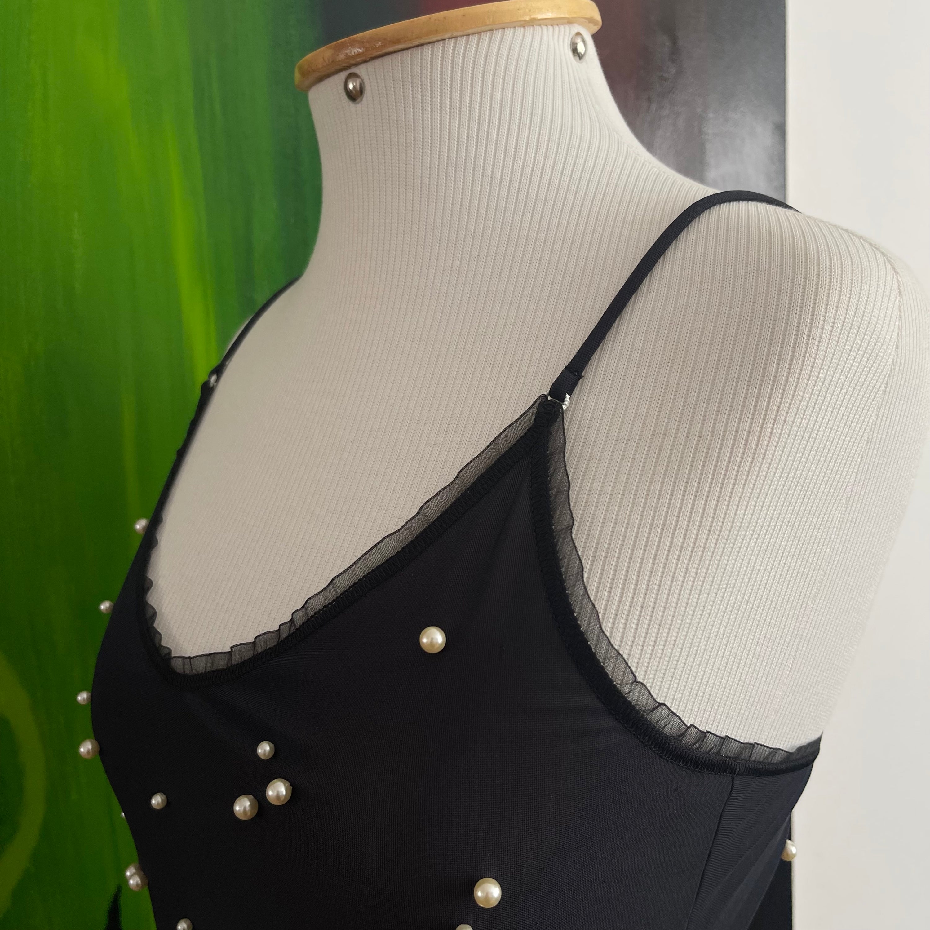 Chanel Black Pearl Embellished Tank Top