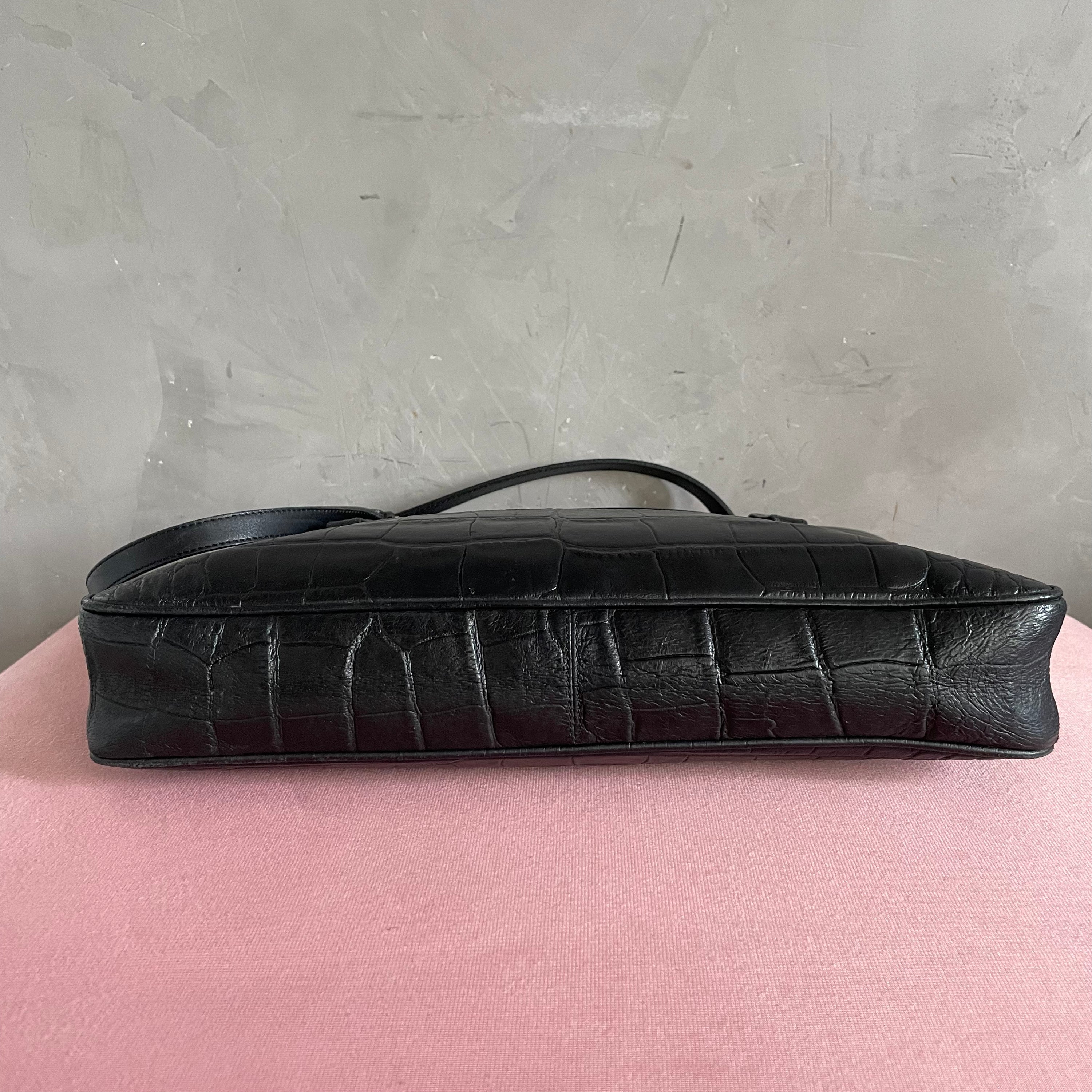 Gianni Versace Leather Croco Shoulder Bag