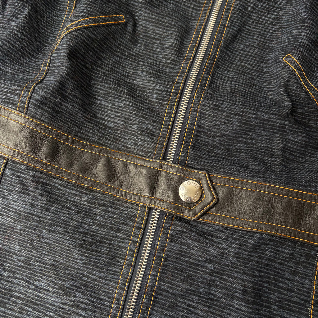Louis Vuitton 2014 Blue Denim Leather Logo Zip Dress
