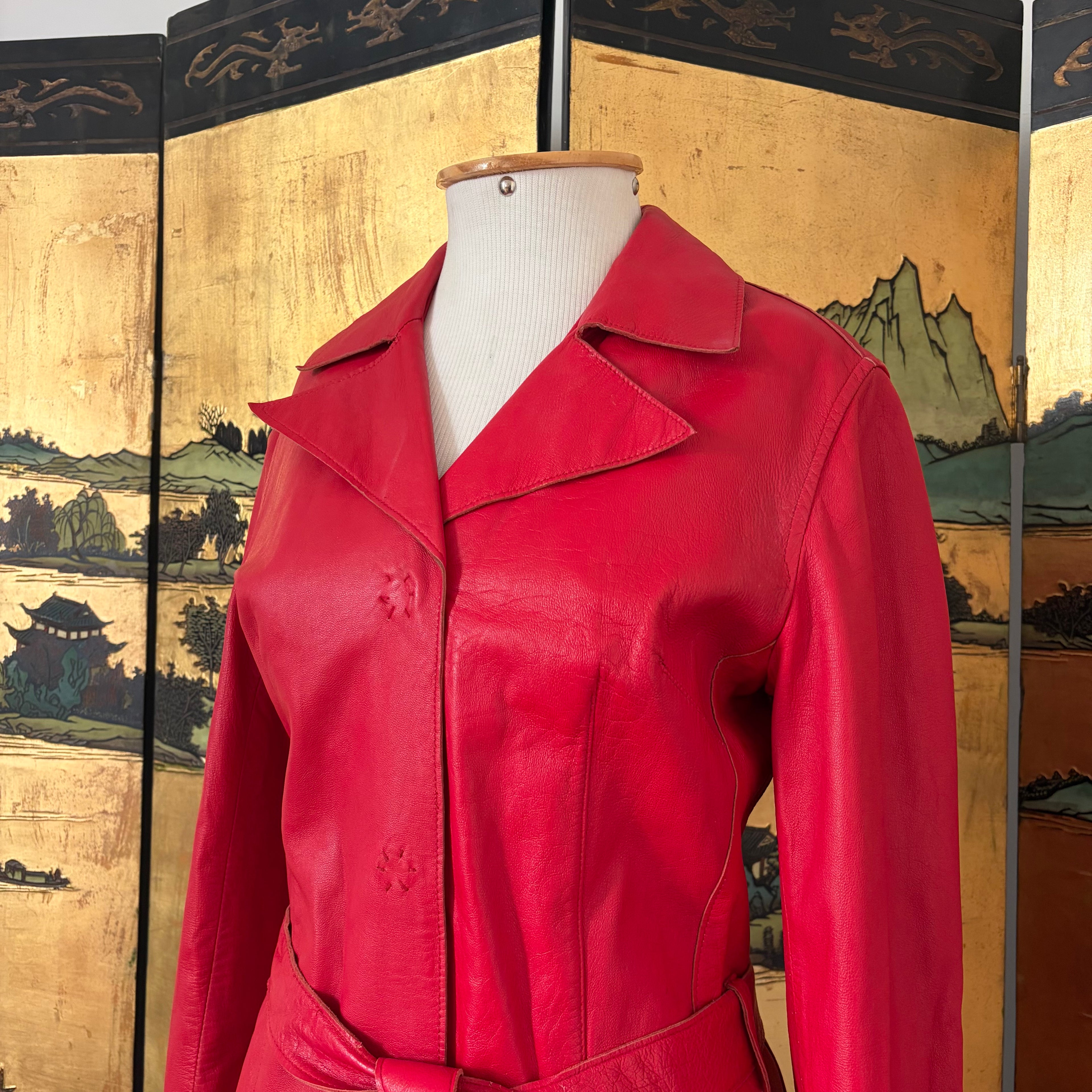 Dolce & Gabbana Red Leather Trench Coat