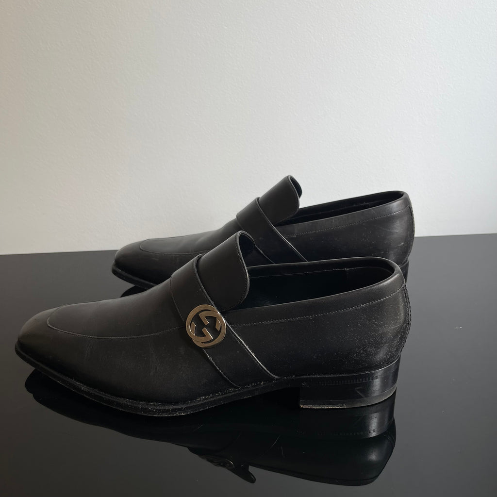 Gucci Black Leather GG Interlocking Loafer