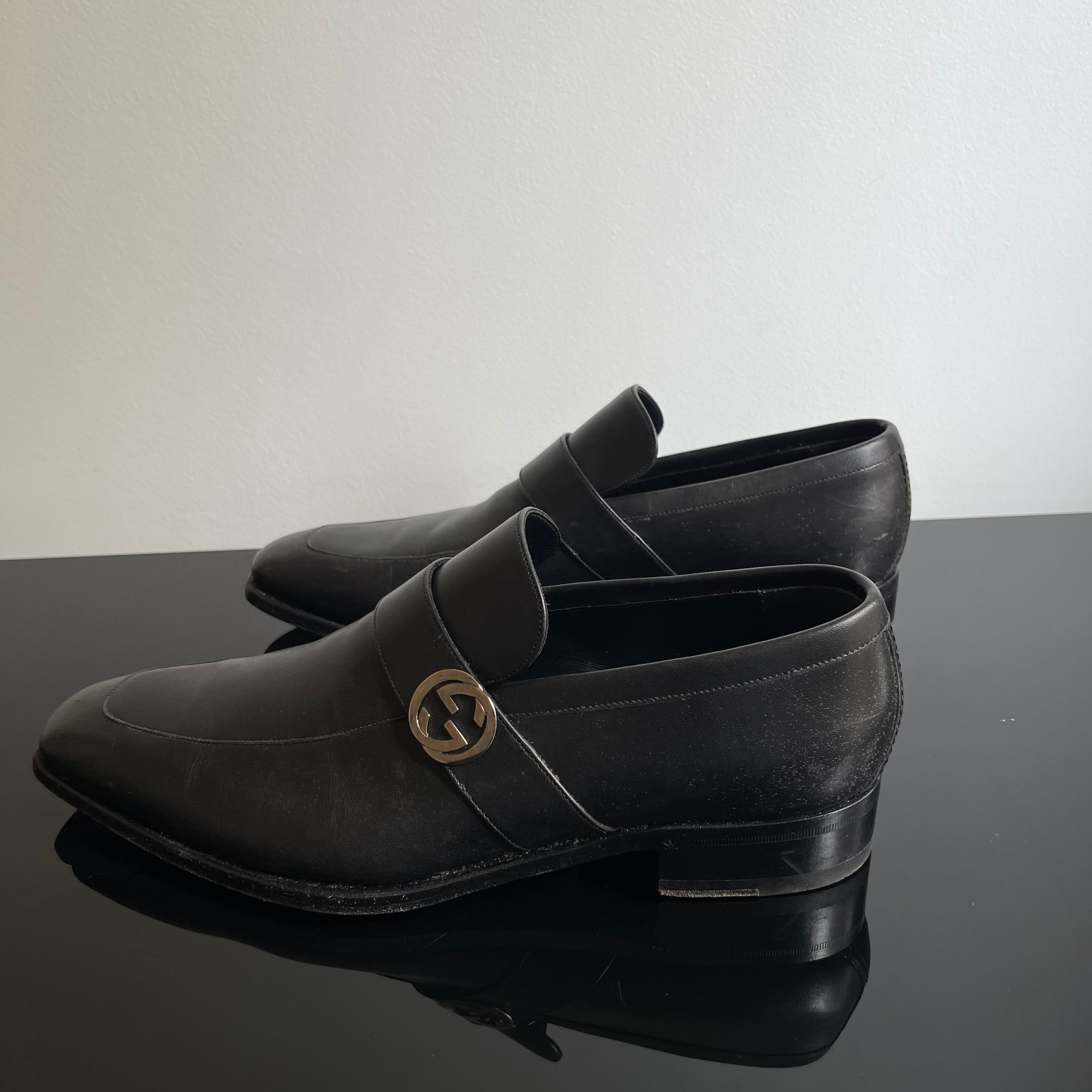 Gucci Black Leather GG Interlocking Loafer