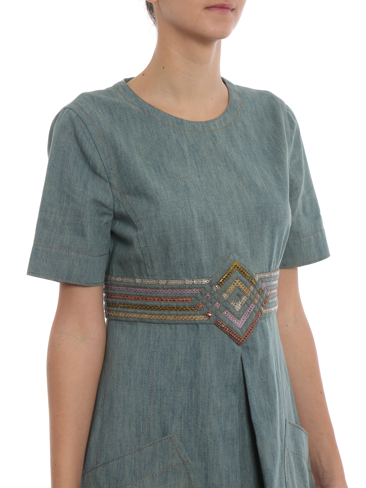 Bottega Veneta Denim dress with Python Effect Details