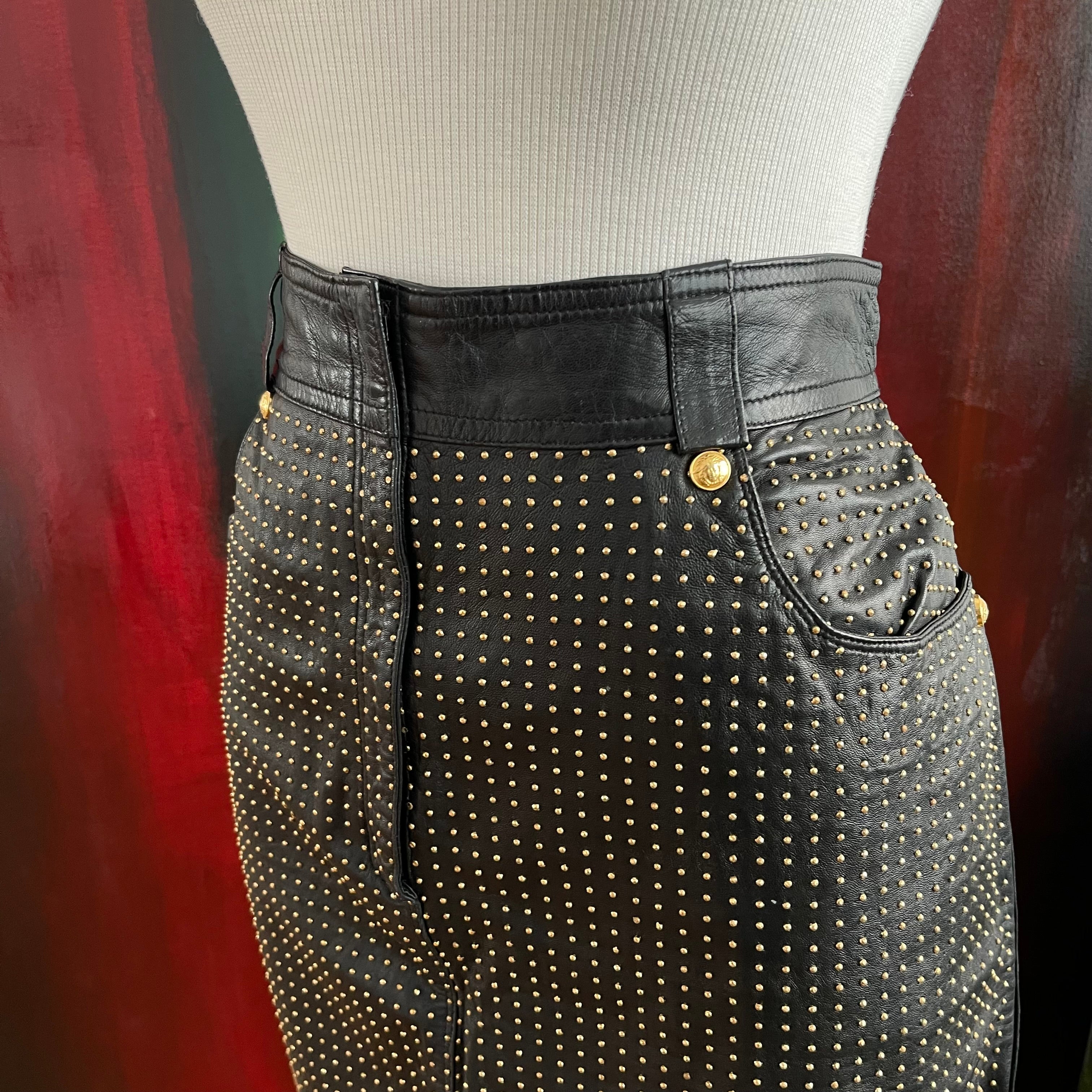 Gianni Versace 90s Studded Leather Skirt